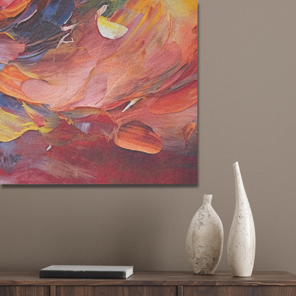 AKUSTIKBILD Ölgemälde - Kunst - Abstrakt - Farbenfroh Wandbilder 60x80 cm - Altrosa, Textil (60/80/0.9cm) - MuchoWow