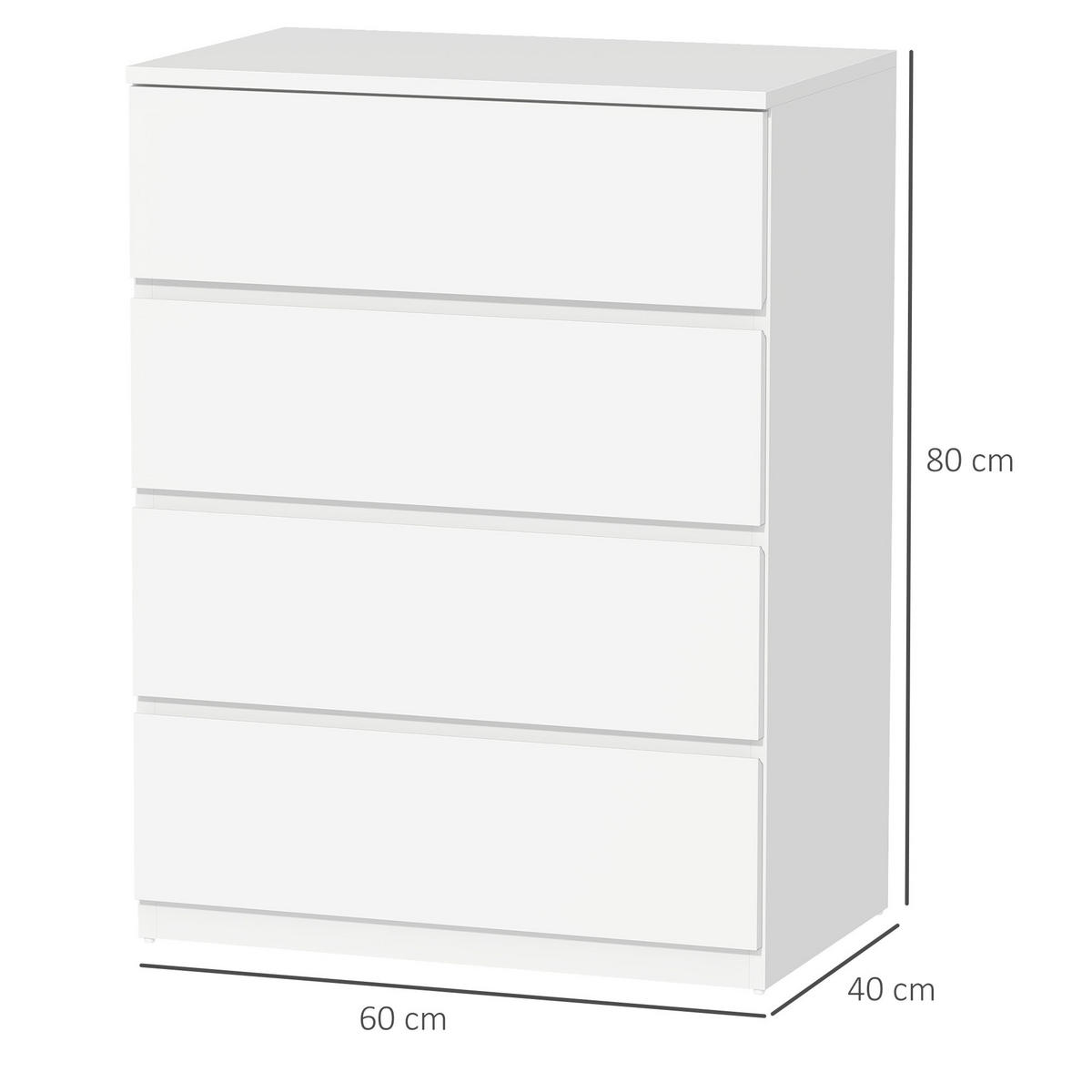 KOMMODE Weiß grifflos 60/40/80 cm - Weiß, Holzwerkstoff (60/80/40cm) - PANGIVO