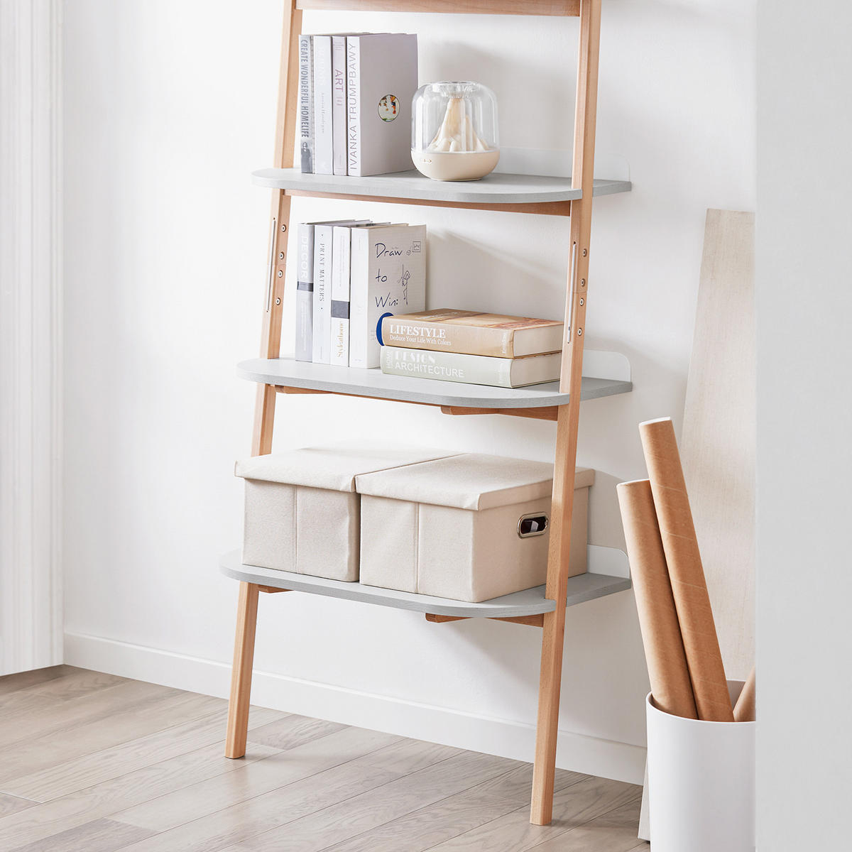 BÜCHERREGAL Grau-Natur - Naturfarben/Grau, Holz/Holzwerkstoff (65/169/39cm) - SoBuy