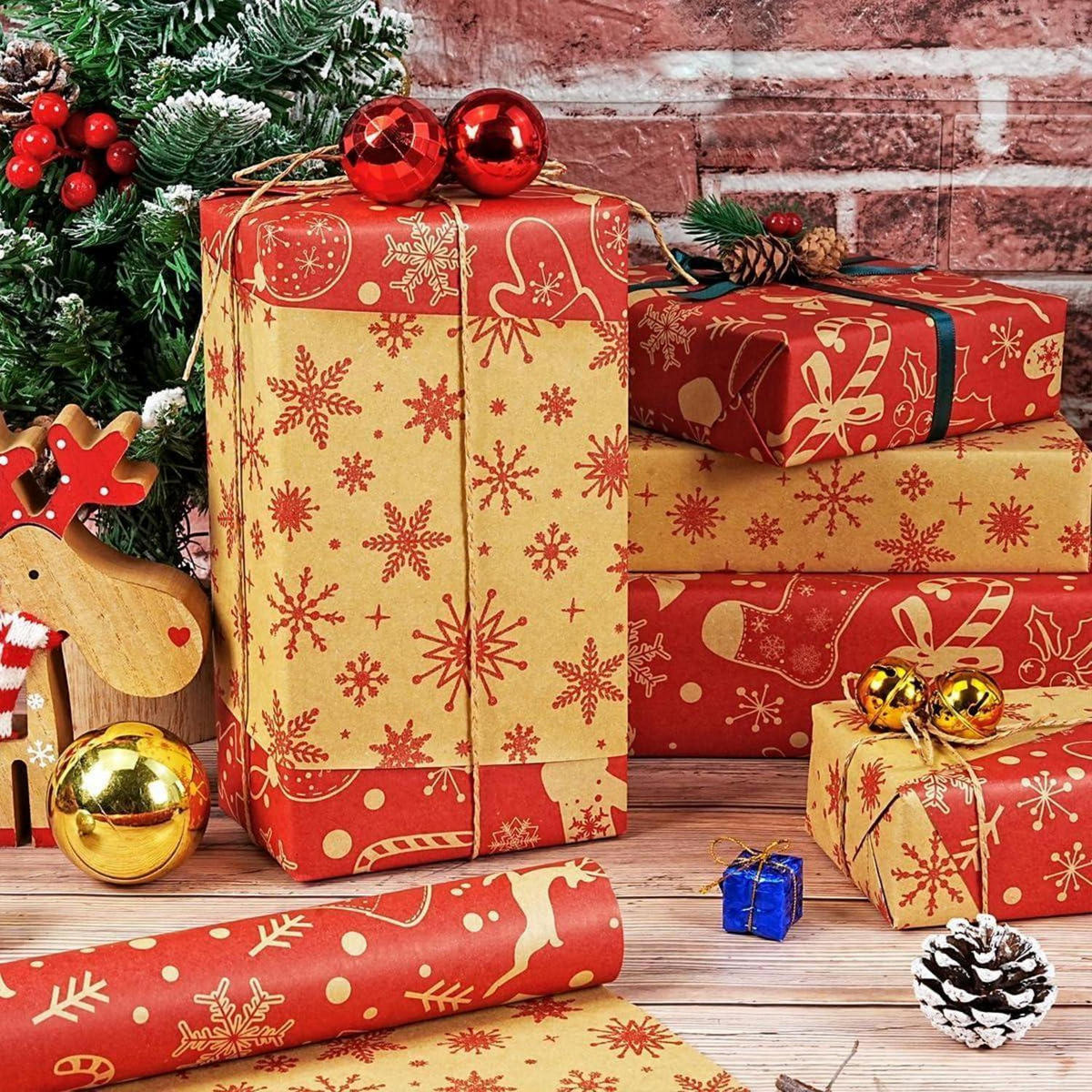 GESCHENKPAPIER Rolle Weihnachten Rot Braun 43 cm x 10 m - Multicolor, Papier (43/0.1/1000cm)