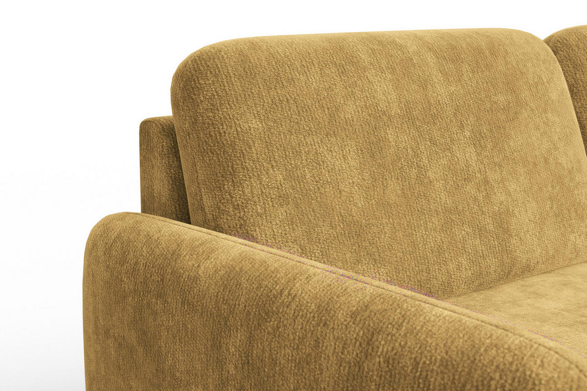 SOFA FEBE 3-Sitzer, safranfarbener Chenille-Stoff - Gelb/Schwarz, Holz/Textil (190/82/96cm) - Wozimo