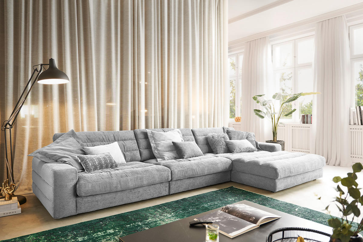ECKSOFA XL LANA Hellgrau Cord - Hellgrau/Schwarz, Textil (416/205cm) - KAWOLA