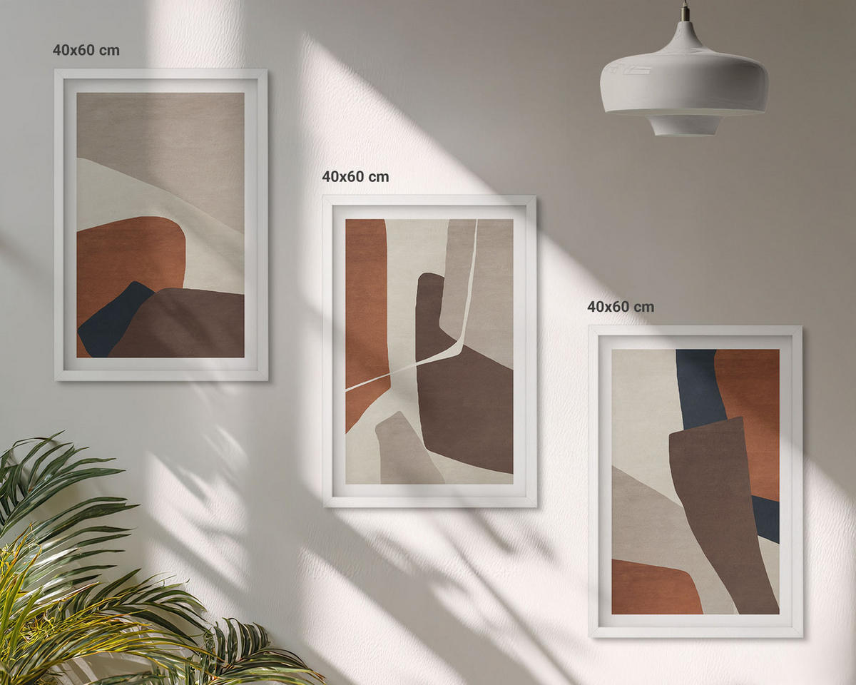 BILDER SET 3er Set - 40x60 cm Weißer Rahmen - Abstrakte moderne Strukturen - Weiß, Kunststoff (40/60cm) - TULUP