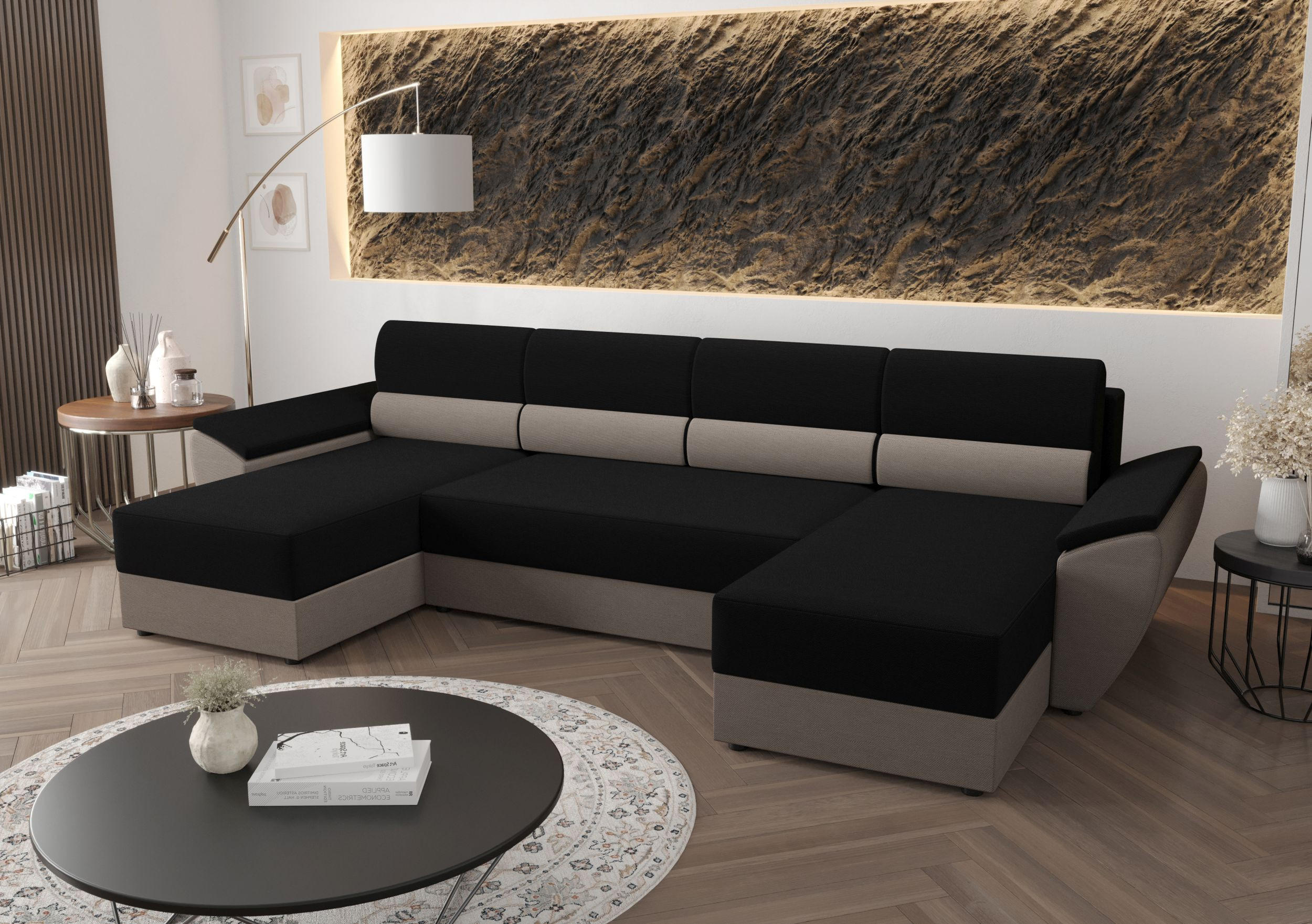 ECKSOFA REBIU2 RAINBOW 15+83 mit Schlaffunktion - Schwarz, Textil (326/86/140cm) - Bedante