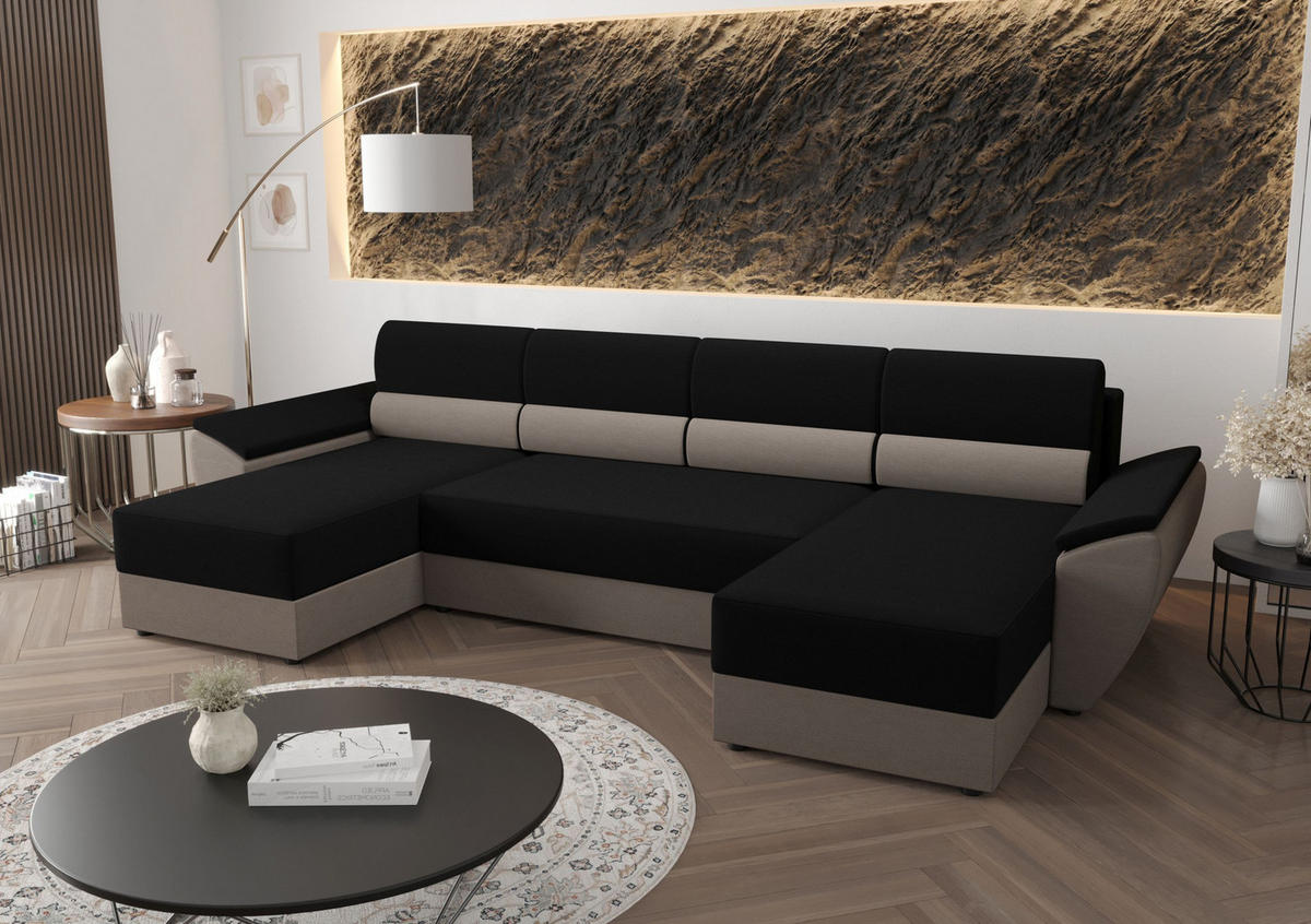 ECKSOFA REBIU2 RAINBOW 15+83 mit Schlaffunktion - Schwarz, Textil (326/86/140cm) - Bedante