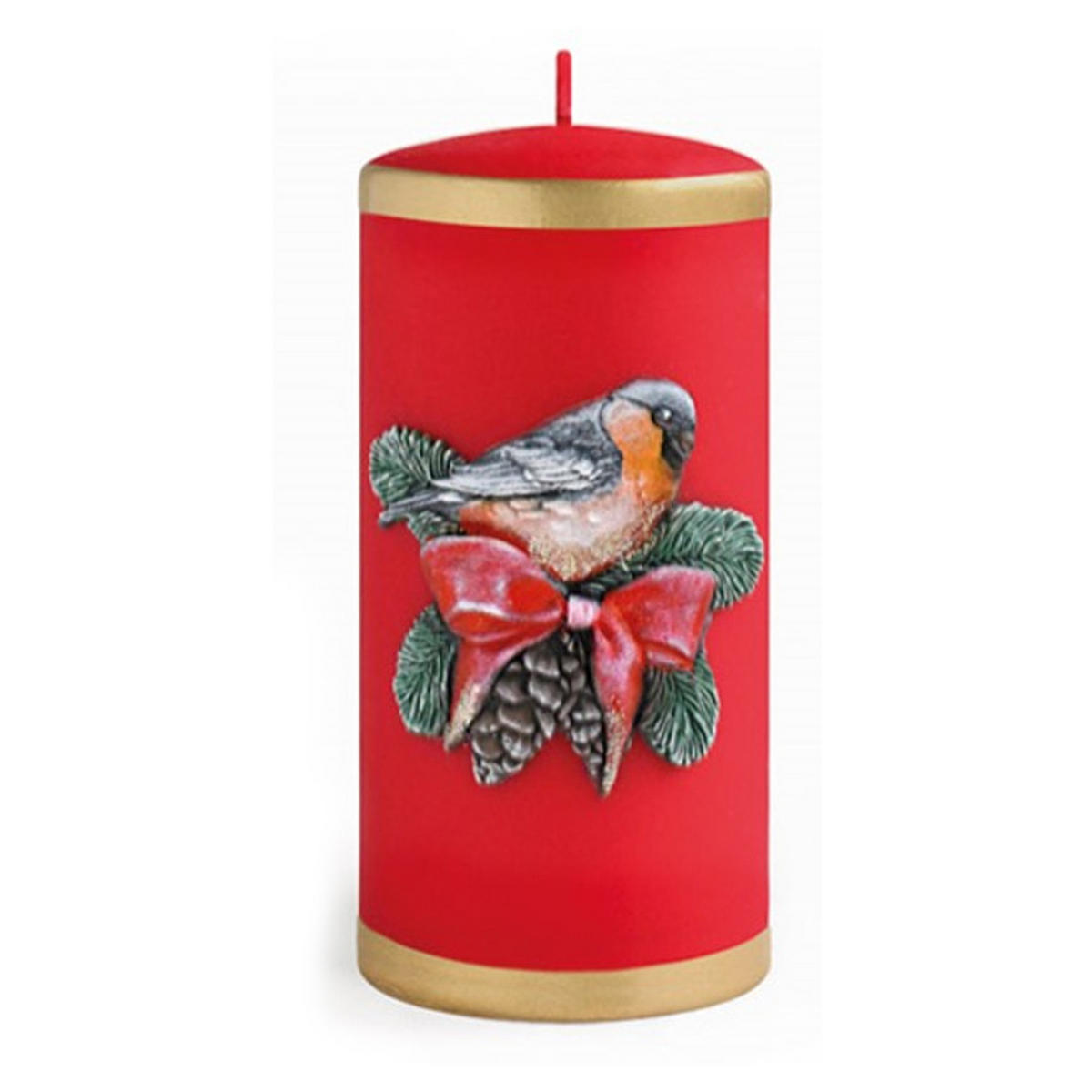 KERZE Wintervogel Rot 7/7/17.5 cm Naturmaterial - Rot, Naturmaterialien (17.5cm) - Mondex
