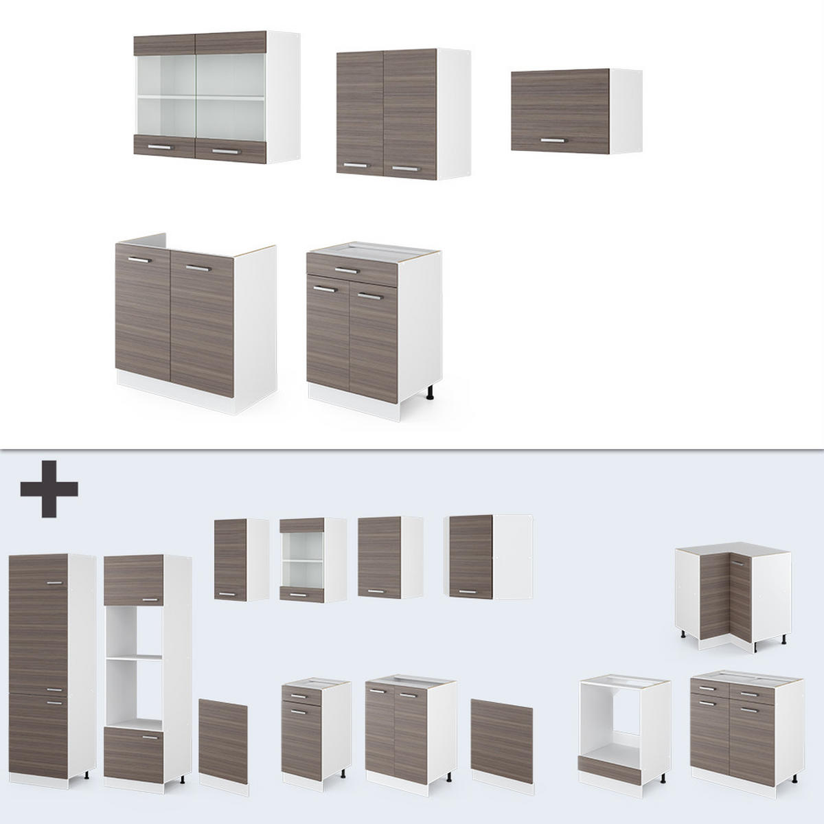 KÜCHENZEILE R-Line Edelgrau/Weiß 200 cm, AP Marmor - Braun/Weiß, Holzwerkstoff (200/81.6/60cm) - Vicco