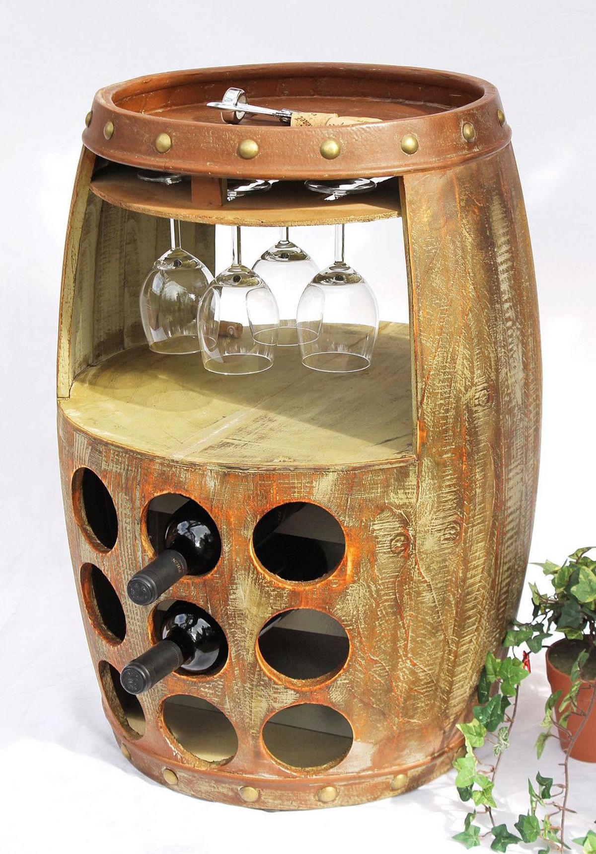 WEINREGAL Weinfass Holz Braun 48/48/70 cm - Braun, Holz (48/70/48cm) - DanDiBo