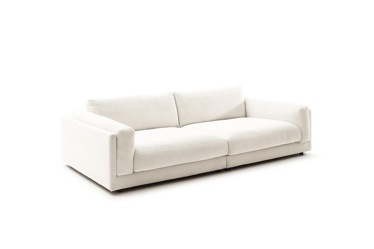 BIG SOFA RAINA Cremeweiß Cord - Creme/Schwarz, Kunststoff/Textil (294/85/150cm) - KAWOLA