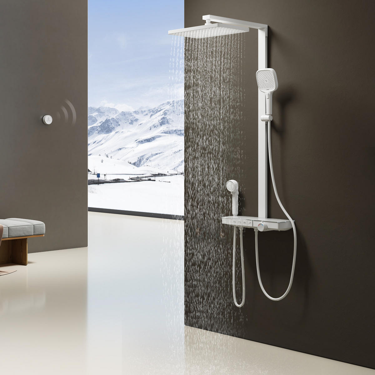 ÜBERKOPFBRAUSESET mit Handbrause Thermostat Vielseitig Weiß - Weiß, Metall (40/113/58cm) - EMKE