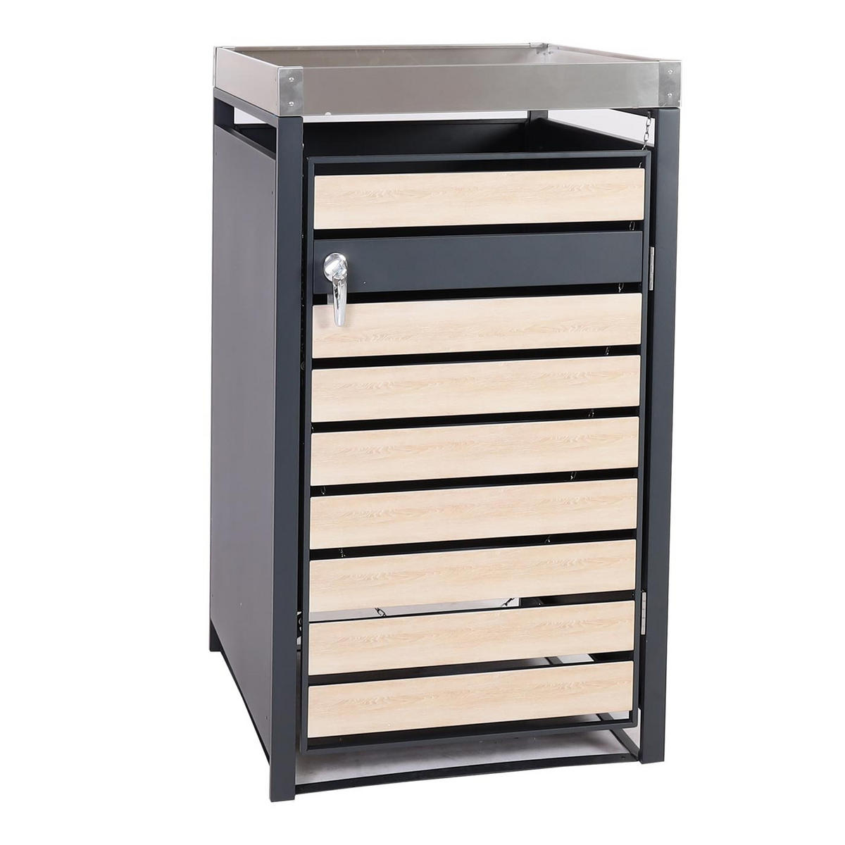 MÜLLTONNENBOX 1er mit Pflanzkasten 125x68x80cm Anthrazit Buche-Holzoptik erweiterbar - Hellbraun, Metall (68/125/80cm) - PROREGAL