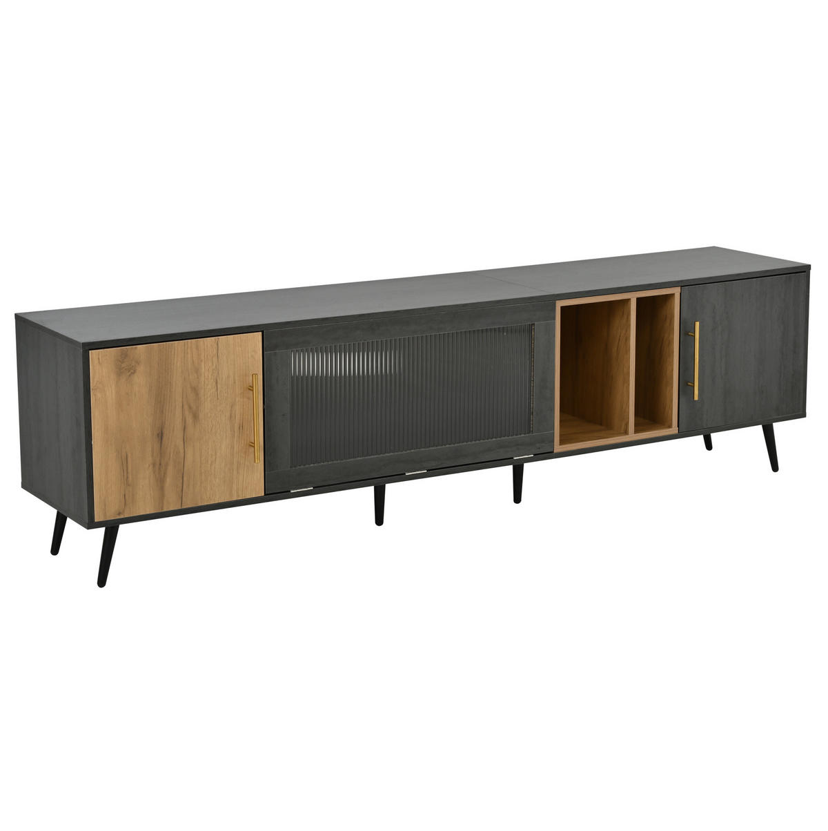 TV ormarić 200/40/55,5 cm sivo-smeđi od MDF-a s Changhong staklom i otvorom za kabele - siva, drvni materijal (200/55.5/40cm) - OKWISH