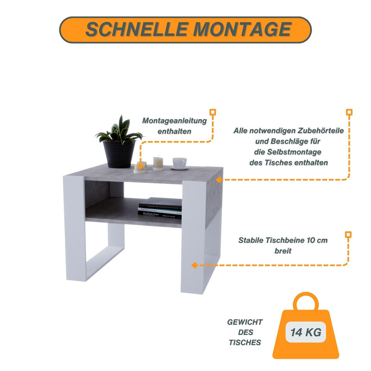 COUCHTISCH Karo65 65/45/53,6 - Dunkelgrau/Weiß, Holzwerkstoff (53/65/45cm) - RAUMHIRSCH FURNITURE