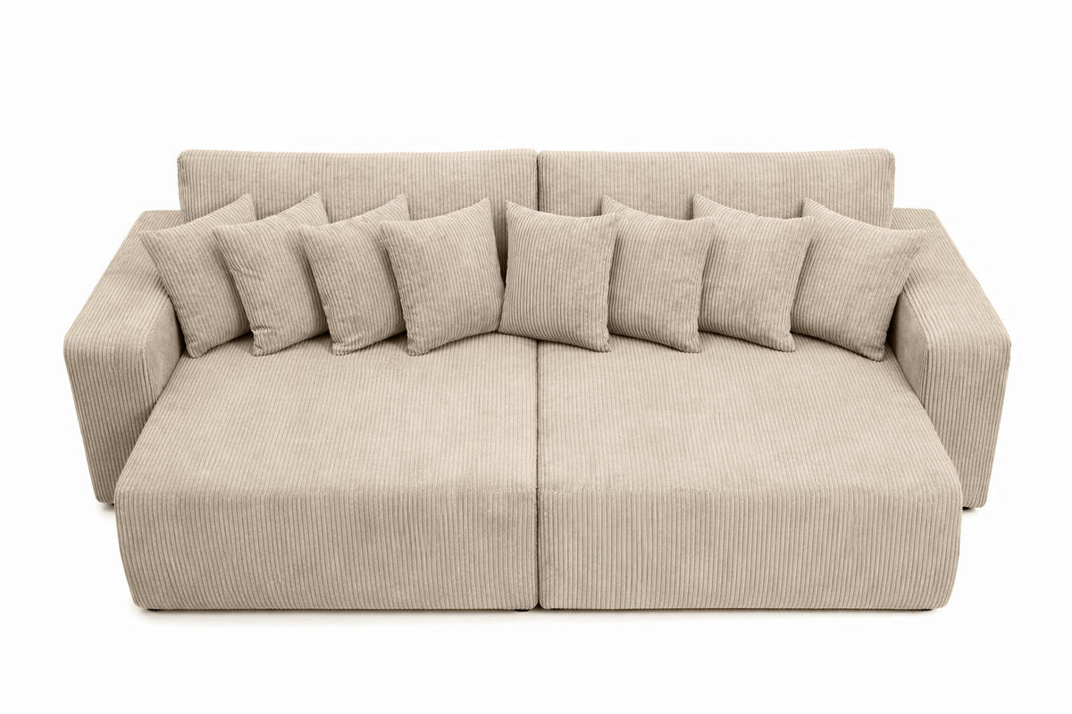 SCHLAFSOFA, Cordstoff Poso, Dunkelbeige, PIANO DOUBLE - Beige, Holz (246/83/145cm) - Kaiser Möbel