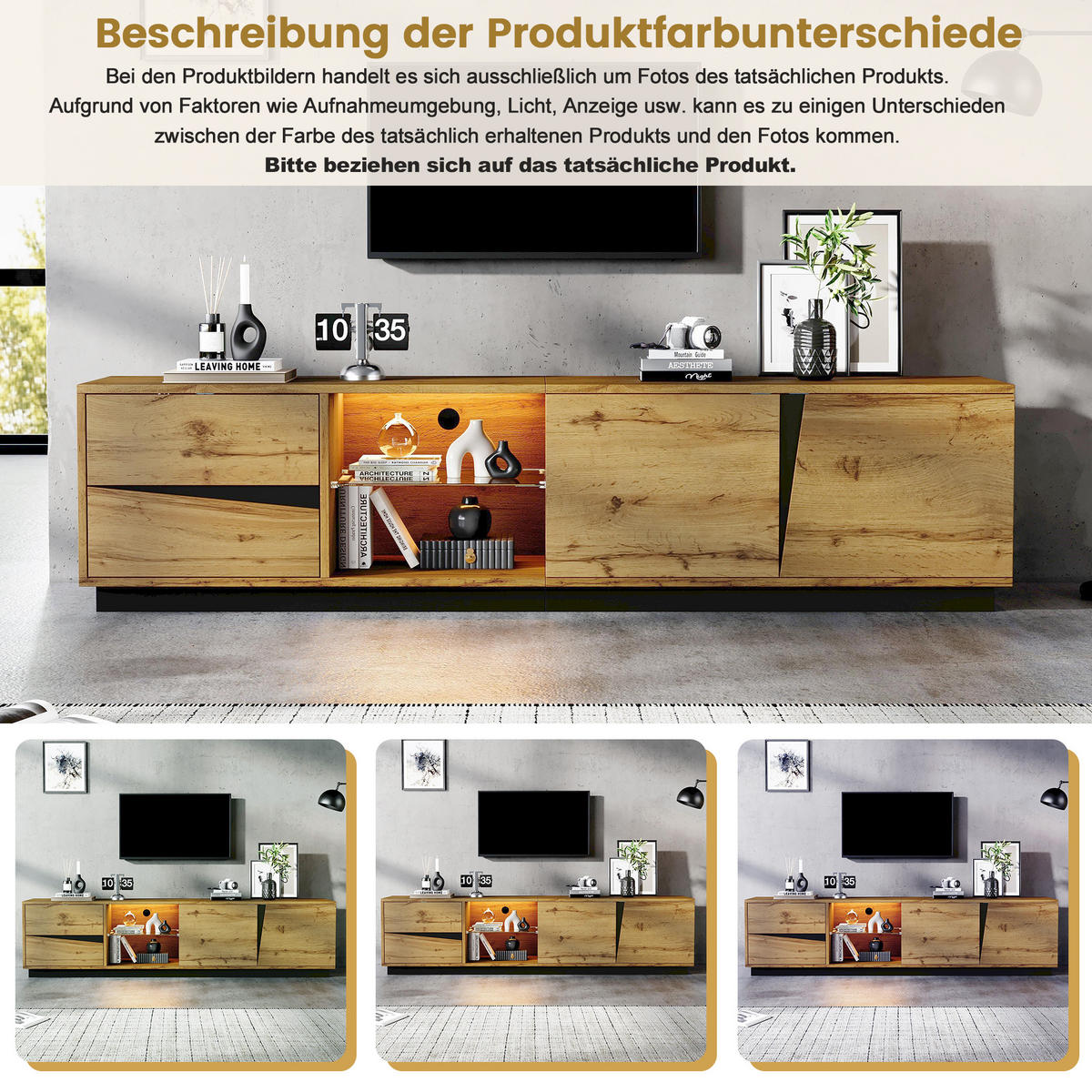 TV-LOWBOARD 170cm MDF Weiß Riffel-Optik 5 Türen Eisenfüße & Griffe - Naturfarben, Holzwerkstoff (180/45/35cm) - Urban Meuble