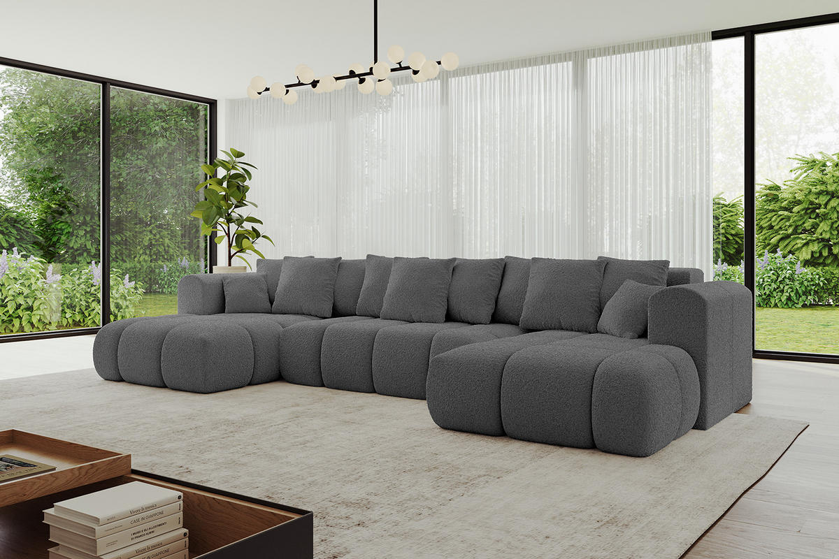 WOHNLANDSCHAFT Ottomane Links CLOUD-U-v1 414x180x40 Grau Bouclé - Grau, Holzwerkstoff/Kunststoff (414/90/180cm) - ALTDECOR