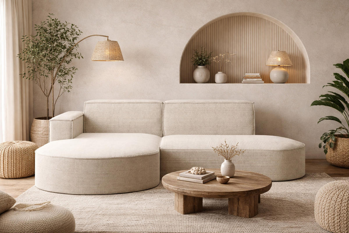 ECKSOFA Designer MODENA STUDIO, Cordstoff Poso, Beige, Links - Beige, Holzwerkstoff/Textil (165/236cm) - Kaiser Möbel