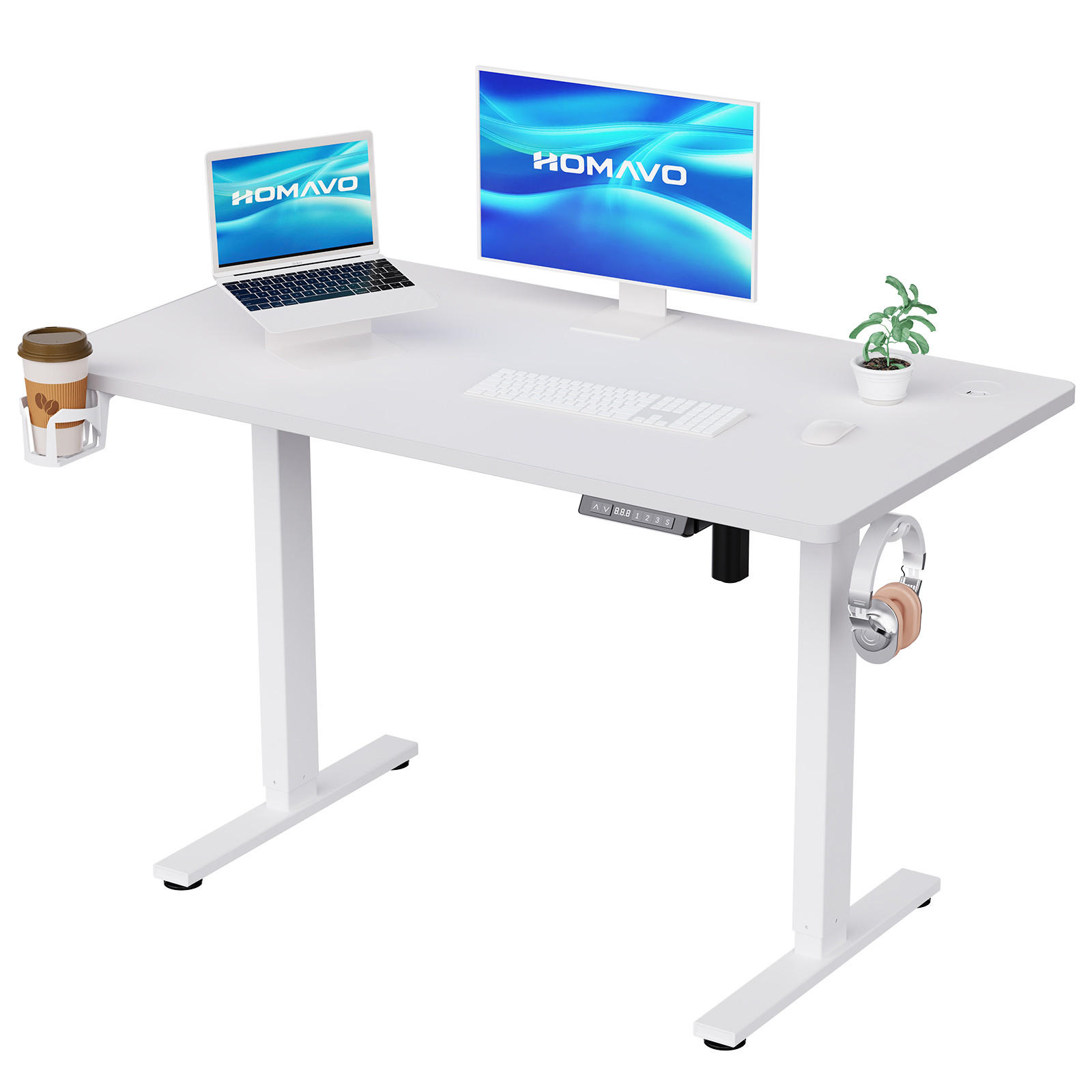SCHREIBTISCH höhenverstellbar 70 - 120 cm - Weiß, Holz/Metall (140/70/120cm) - HOMAVO