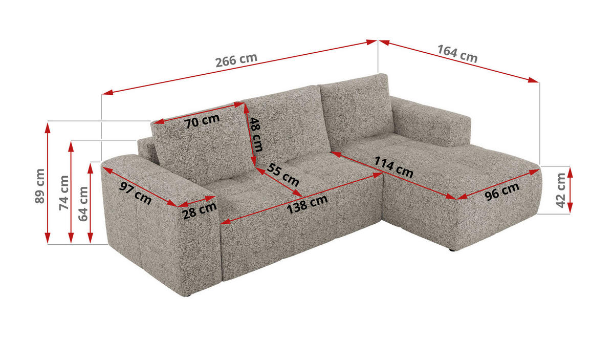 ECKSOFA MONIVA Beige Strukture - Links - Beige/Schwarz, Textil (164/266cm) - MKS