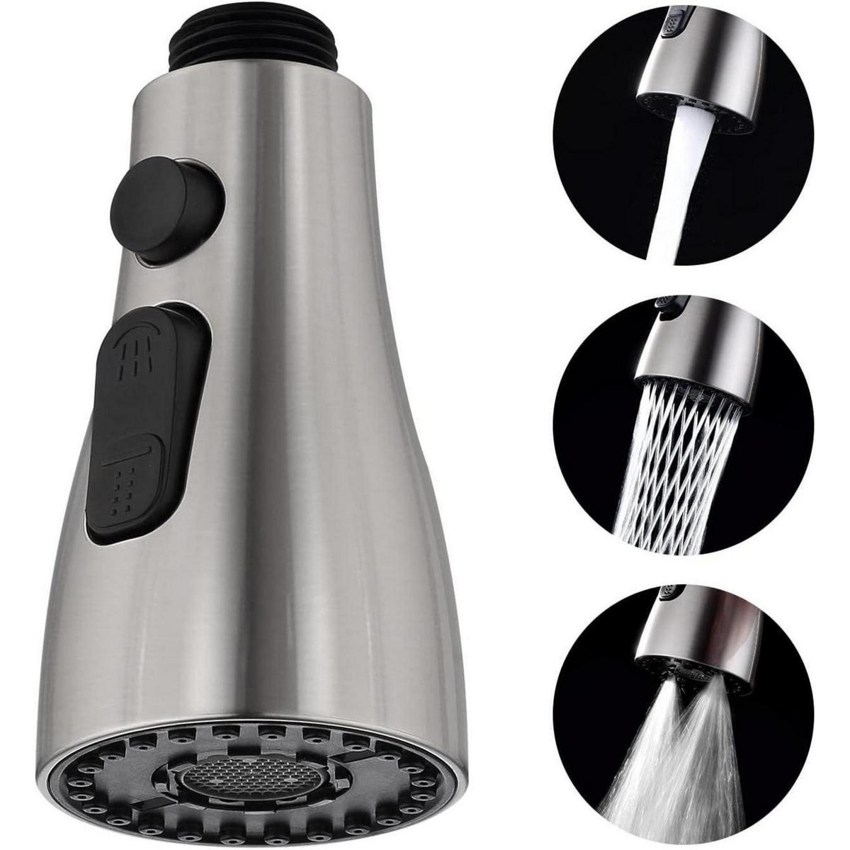 KÜCHENARMATUR Brausekopf mit 3 Funktionen Nickel Gebürstet - Silberfarben, Kunststoff (5.2/2/10.1cm)