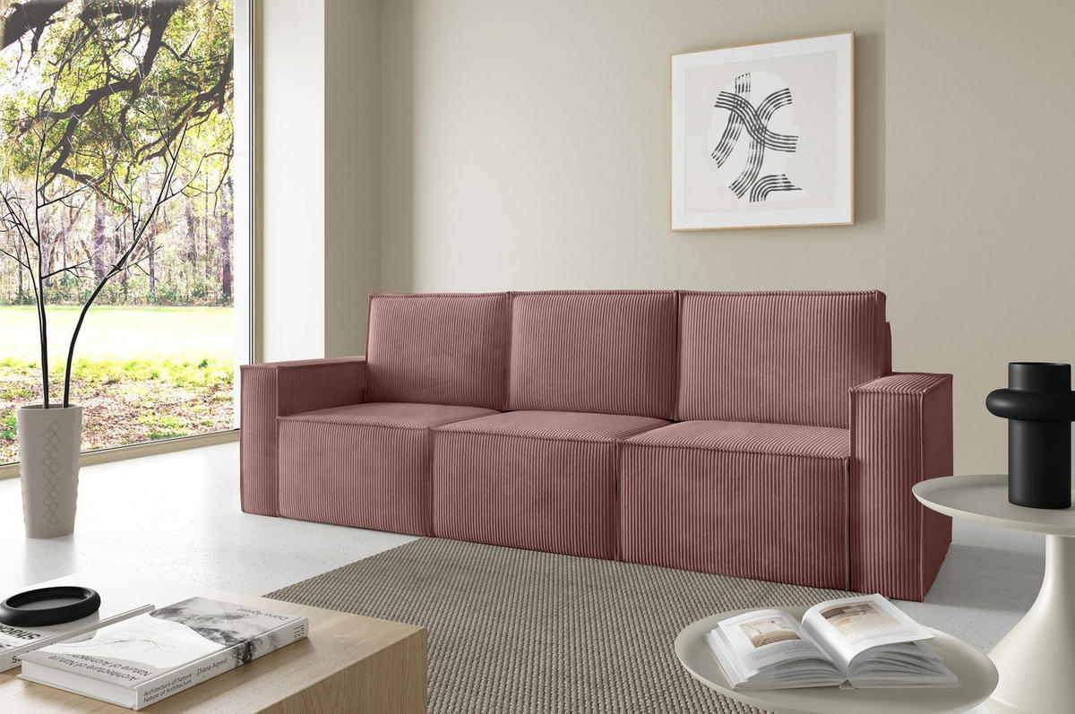 SOFA Orto Rosa, Dreisitzer Polstersofa - Rosa, Holzwerkstoff/Textil (247/93/82cm) - Bettso