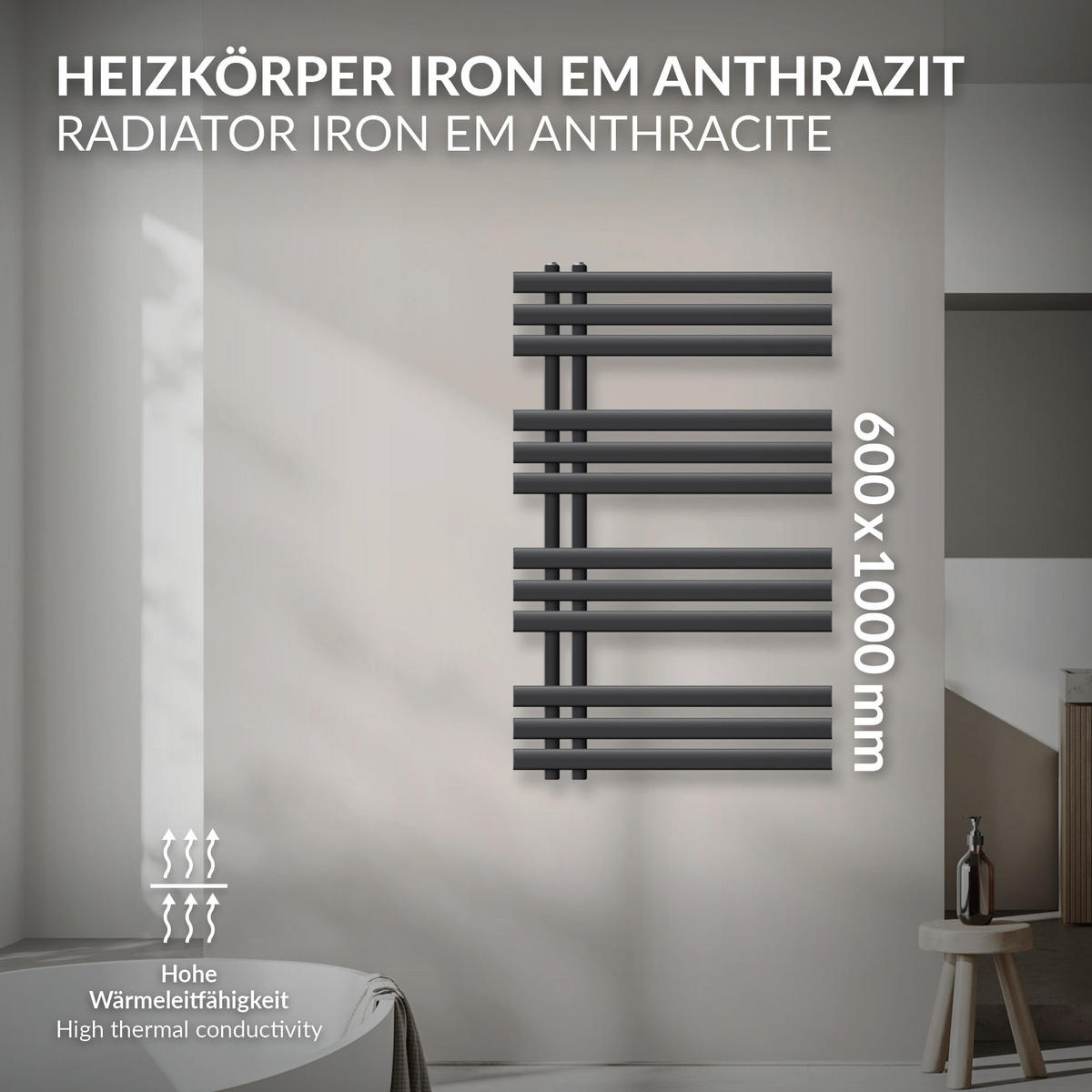 KOUPELNOVÝ radiátor Iron EM 600x1000 antracitový - antracitová, kov (60/100/3cm) - LuxeBath