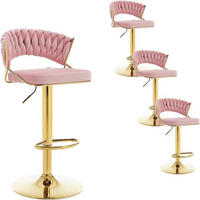 BARHOCKER 4er Set, mit geflochtener Rückenlehne, Samt, Rosa - Goldfarben/Rosa, Textil/Metall (48/83/46.5cm) - Woltu