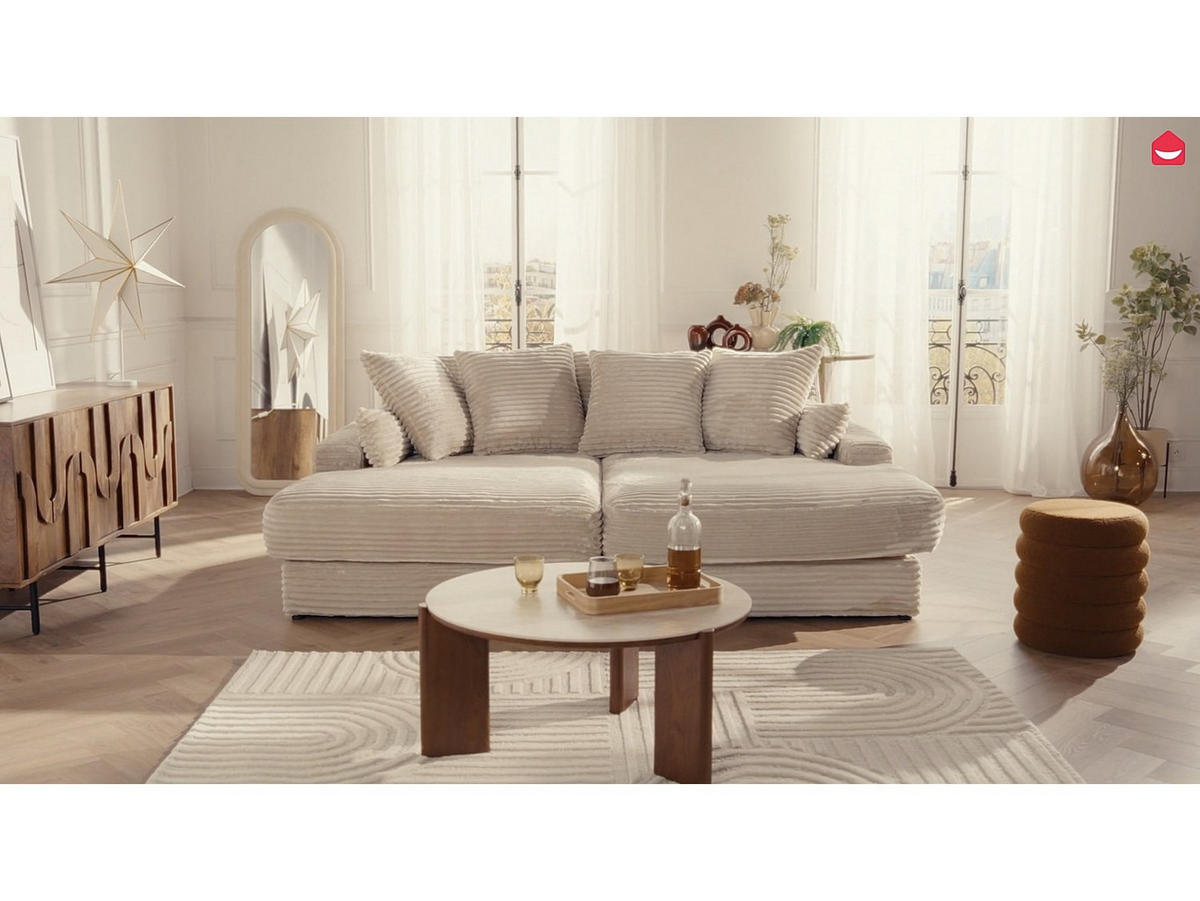 SOFA ohne Schlafmöglichkeit - 3 Personen-Sitzer - Samt - Beige - - Beige, Textil (232/85/170cm) - Vente-Unique