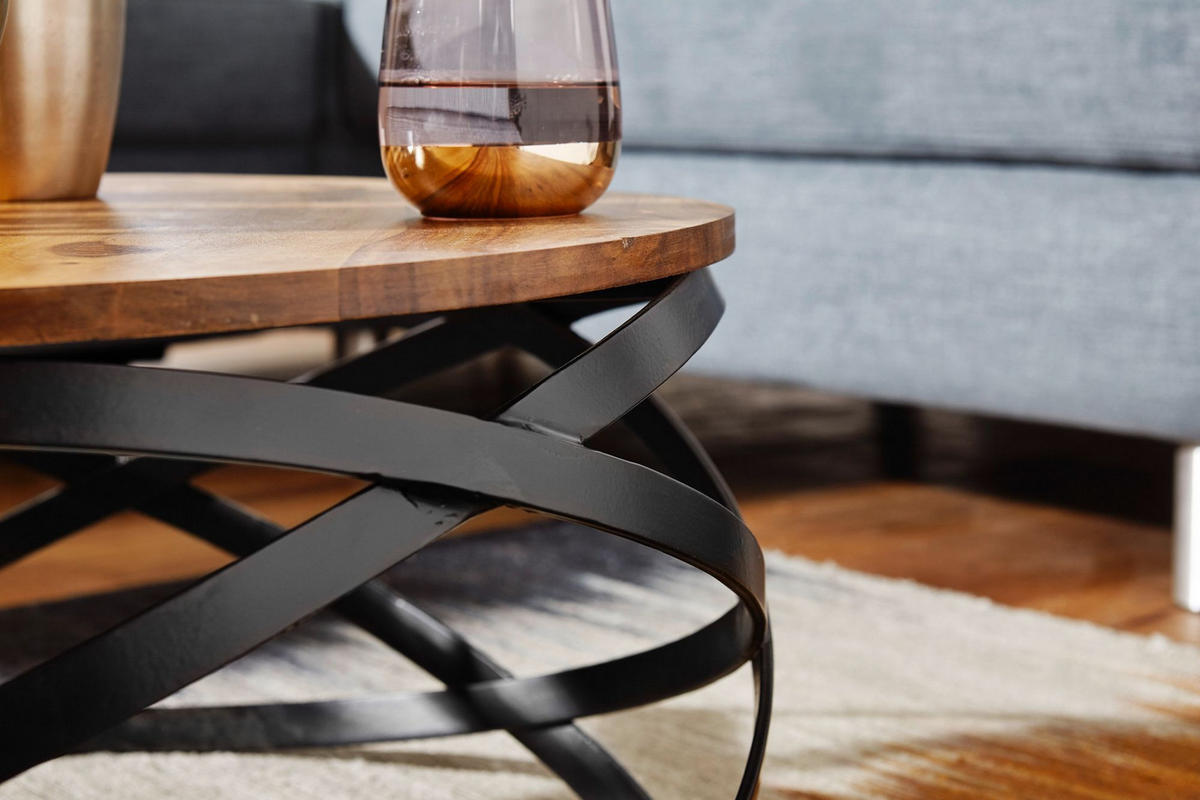 COUCHTISCH Industrial, Braun, Massives Holz und Metall, Modernes Design - Schwarz/Braun, Holz/Metall (60/60/30cm) - KADIMA DESIGN