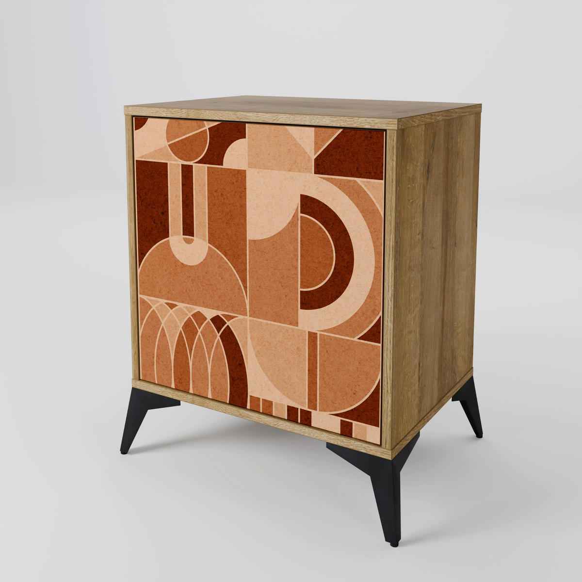 SIDEBOARD PRISM MOSAIC, Eichefarben, 57,5x42x67,5 cm, Schwarze Metall-Rahmenfüße - Eichefarben/Multicolor, Holzwerkstoff/Metall (57.5/67.5/42cm) - SpaceRebels