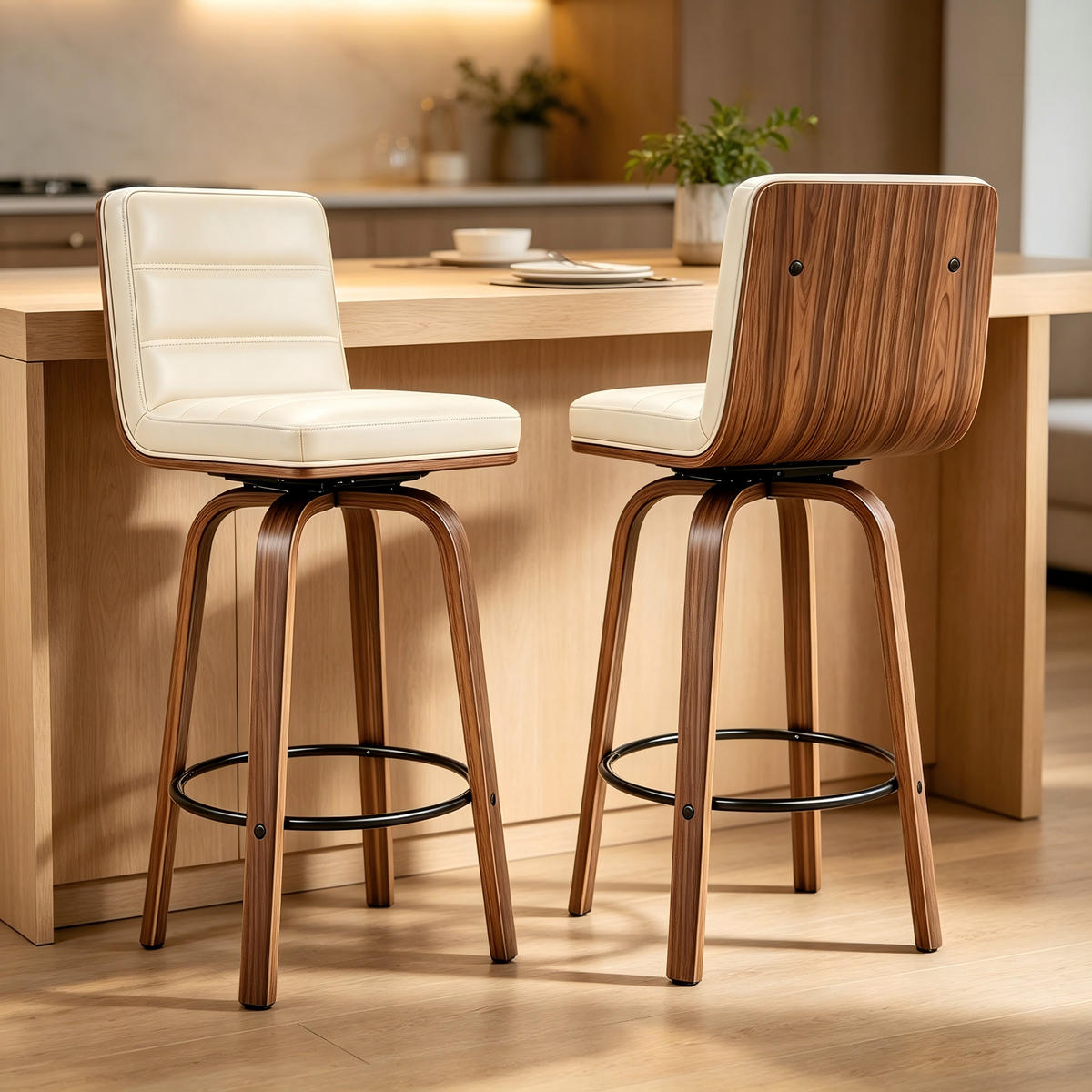 BARHOCKER DE-36437 mit geschwungenen Holzbeinen Creme - Creme, Holz (48/90/40cm) - ComfortXL