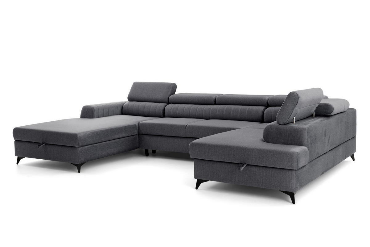 ECKSOFA U-Form PIERO U Rechts mit Schlaffunktion 125x260 Velours Dunkelgrau - Dunkelgrau/Schwarz, Holz/Textil (203/90/350cm) - Muffo