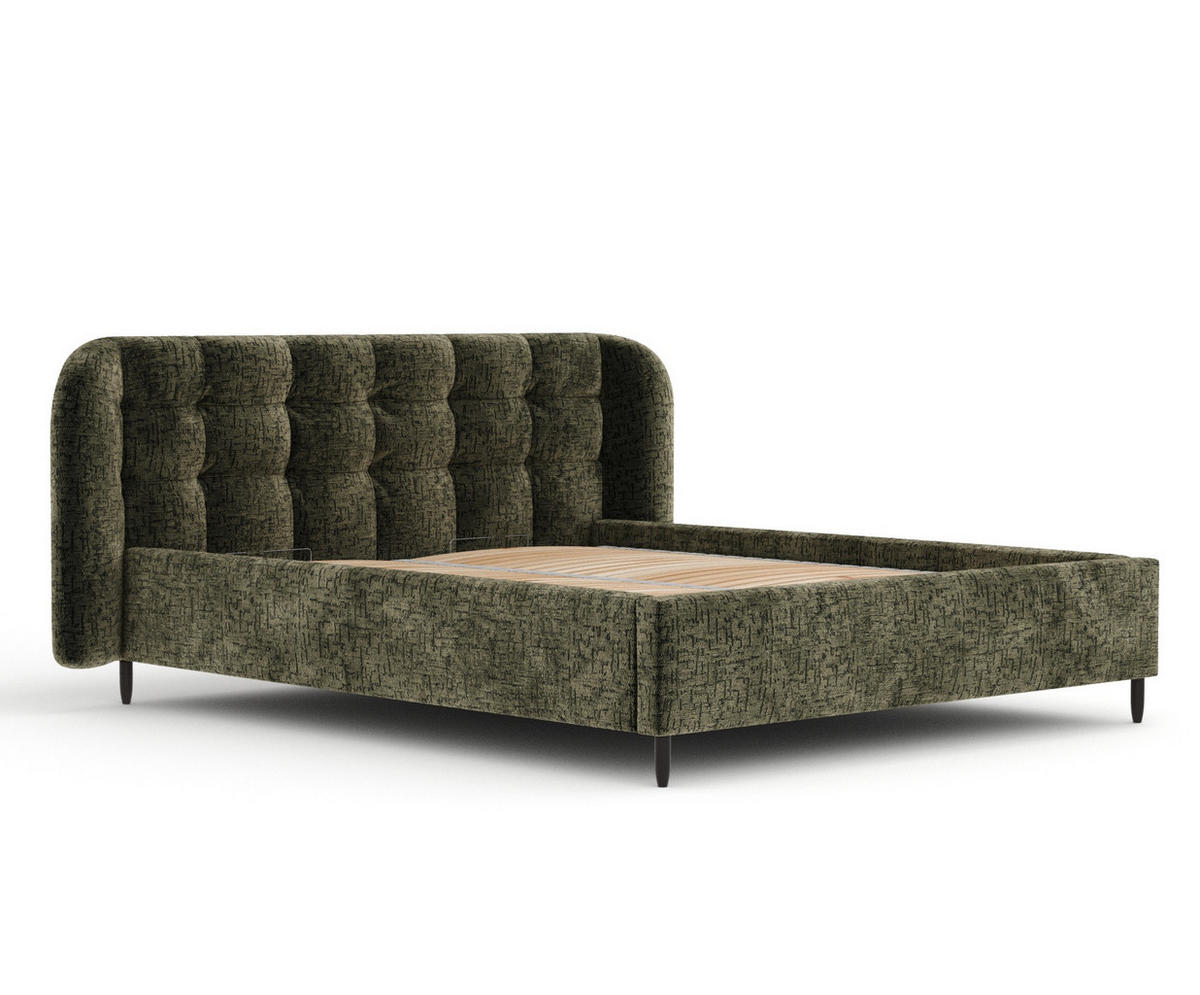 POLSTERBETT Nuno Olivgrün 140/200 cm im Chenille-Stoff - Schwarz/Naturfarben, Holz/Holzwerkstoff (140/200cm) - Maison de Reve