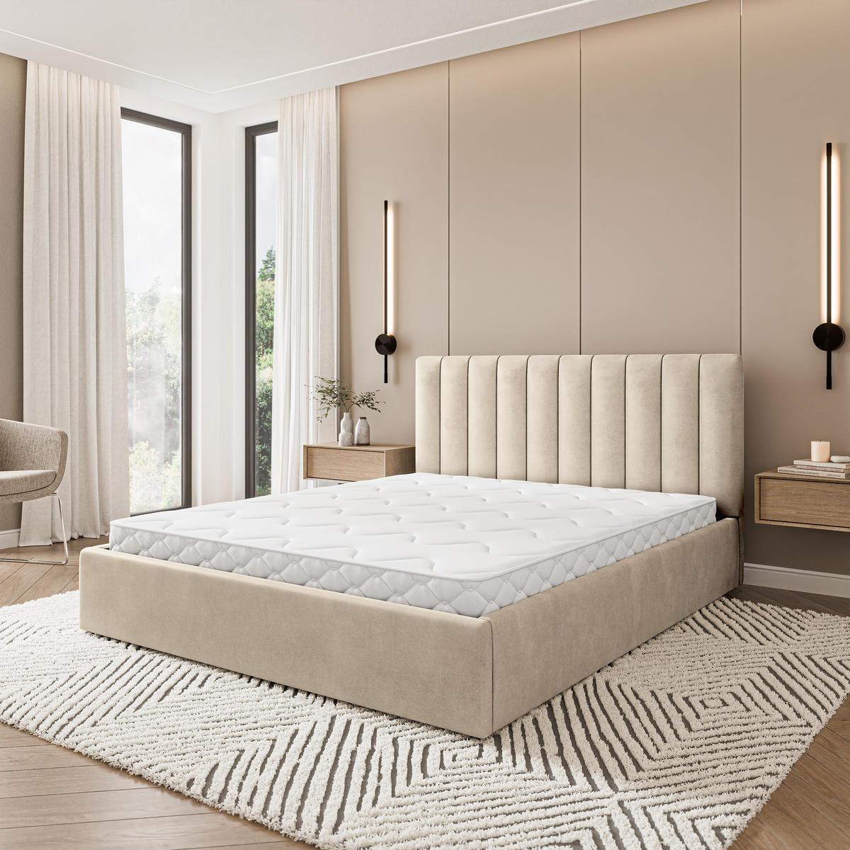 POLSTERBETT DEMERA MGV 120x200 cm mit Bettkästen - Beige - Beige, Holz (120/200cm) - MASSENO