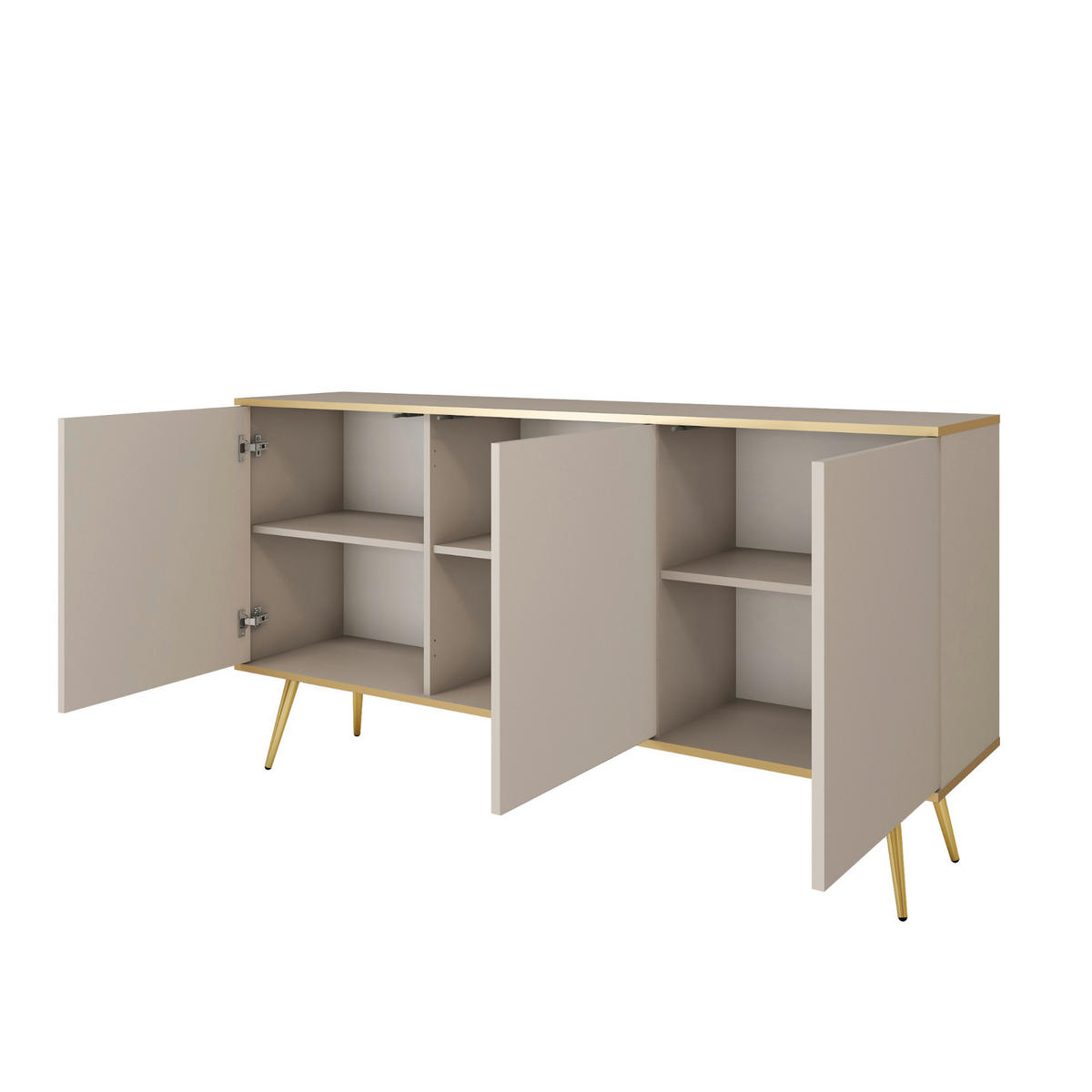 SIDEBOARD BANFF KOM1-3D Goldene Metallbeine, Beige - Beige, Holzwerkstoff/Kunststoff (160/85/39cm) - Komodee