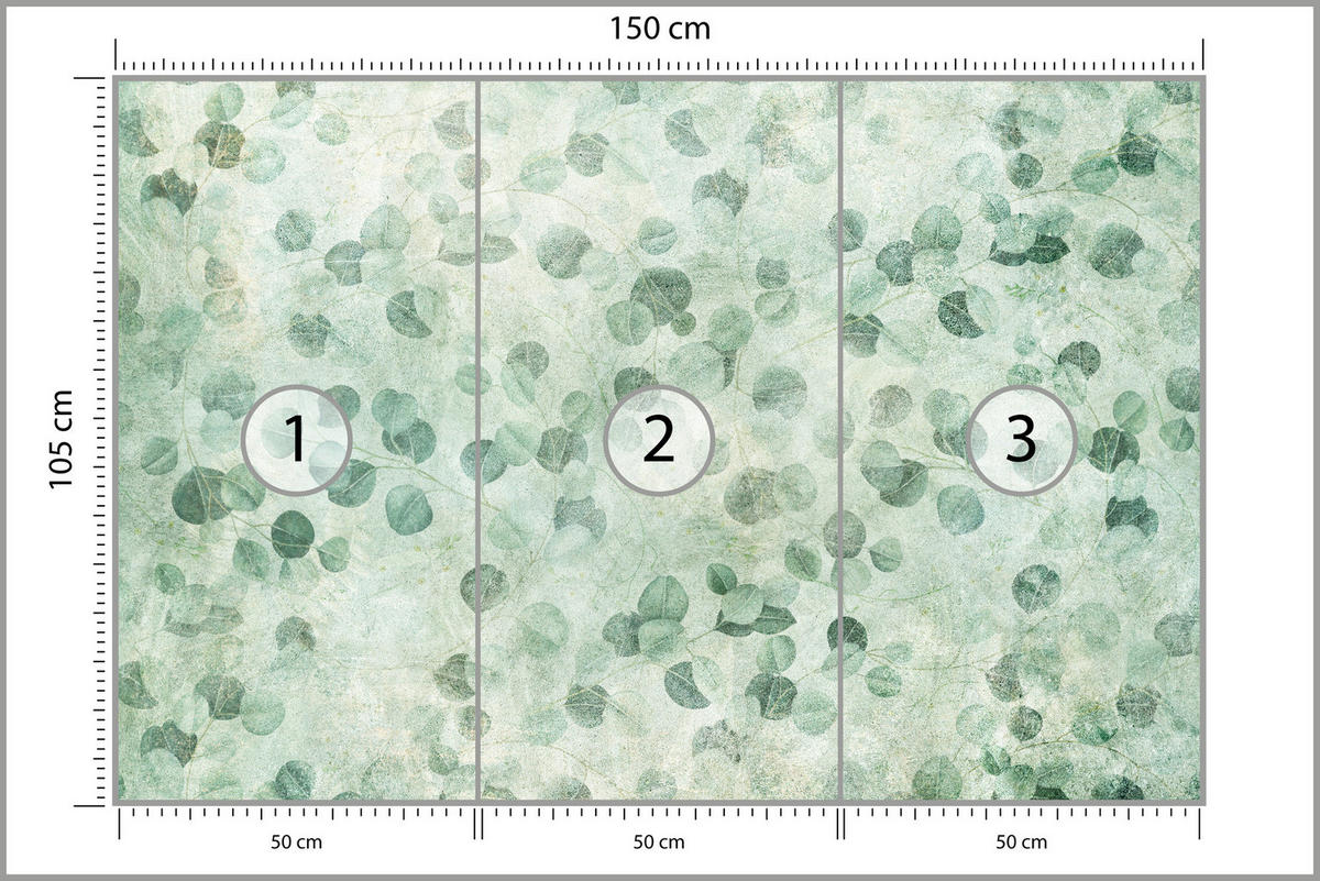 FOTOTAPETE Grüne Blätter Beton Optik Natur 150x105 - Grün, Papier (150/105cm) - Muralo