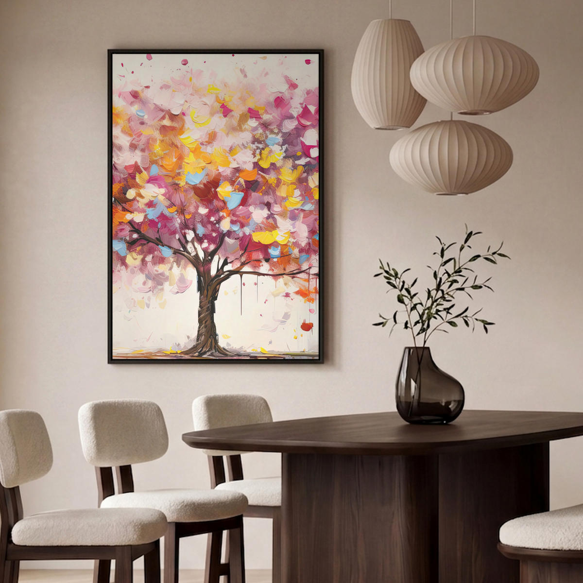 LEINWAND Bilder mit Rahmen - Aquarell - Baum - Kunst - Abstrakt - 80x120 - Multicolor, Textil (80/120cm) - MuchoWow