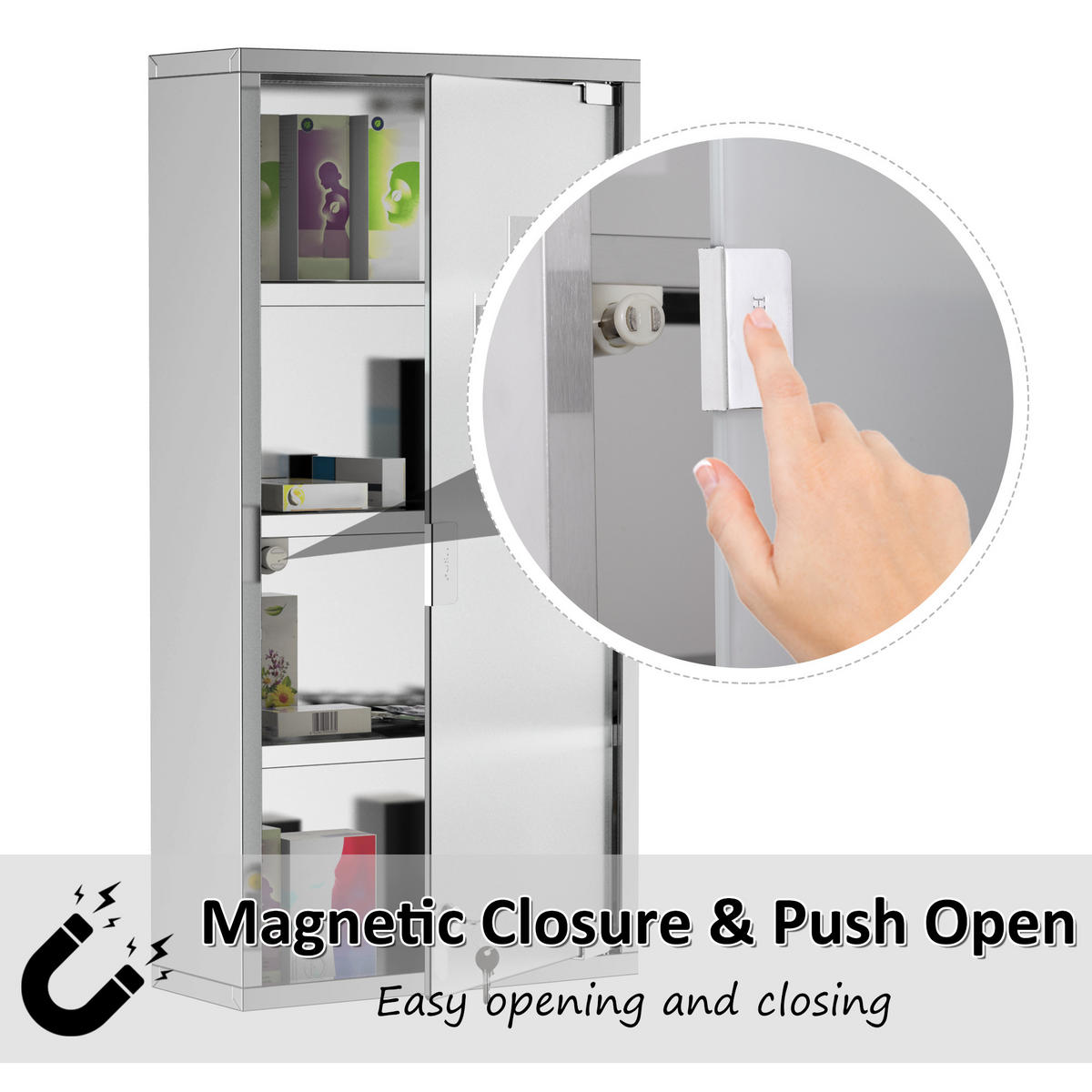 MEDIZINSCHRANK DE-37986 30/12/60 cm mit Schloss und Sicherheitsglas Silber - Silberfarben, Metall (30/60/12cm) - ComfortXL