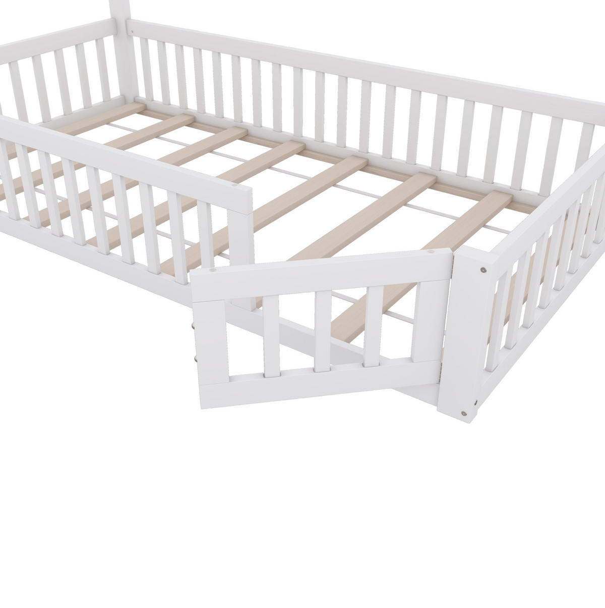 KINDEREINZELBETTEN aus Kiefernholz & MDF 90x200 cm in Weiß mit Lattenrost & Sicherheitsgitter - Weiß, Holz (90/200cm) - Modfu