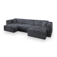 WOHNLANDSCHAFT SARMO Graphitfarben Kordstoff mit Schlaffunktion - Graphitfarben, Holz (347/90/148cm) - MASSENO