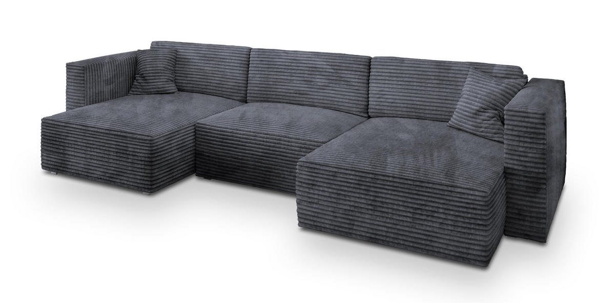 WOHNLANDSCHAFT SARMO Graphitfarben Kordstoff mit Schlaffunktion - Graphitfarben, Holz (347/90/148cm) - MASSENO