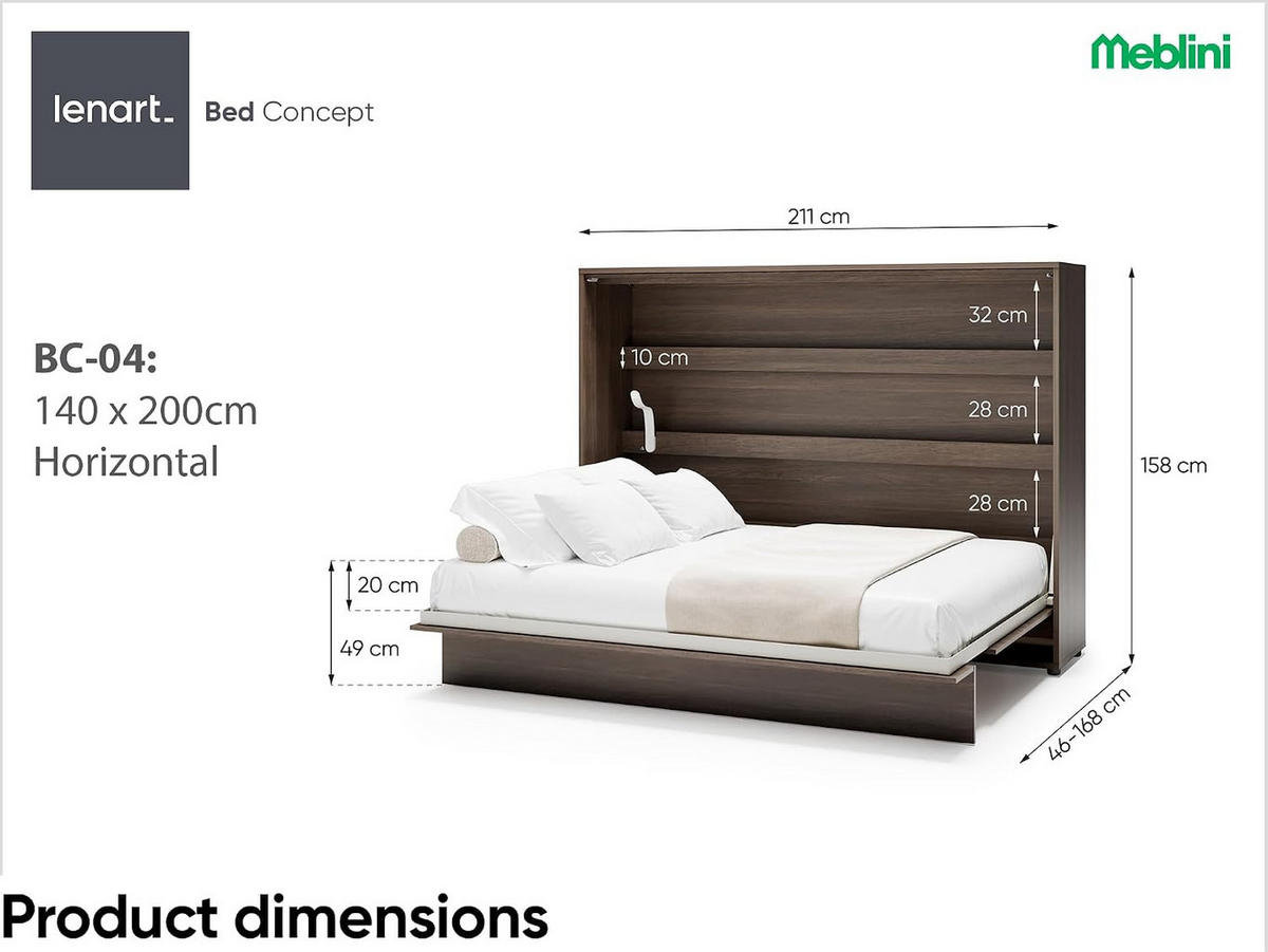SCHRANKBETT BED CONCEPT BC-04 Matratze - Alteiche, Holzwerkstoff (140/200cm) - Meblini