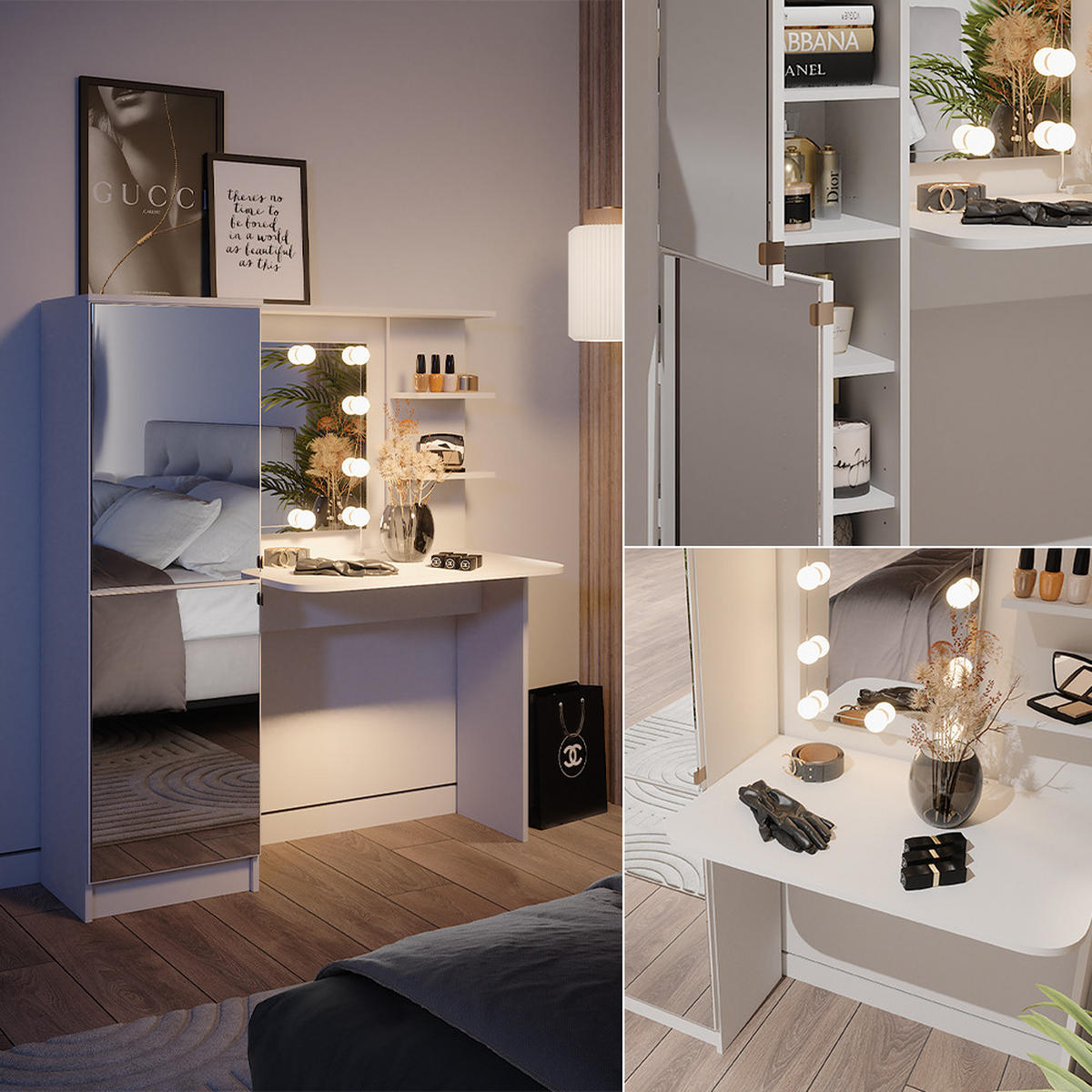 FRISIERKOMMODE Jasmin Weiß 123 x 141.2 cm mit LED-Beleuchtung - Weiß, Holzwerkstoff (123/141.2/33cm) - Vicco
