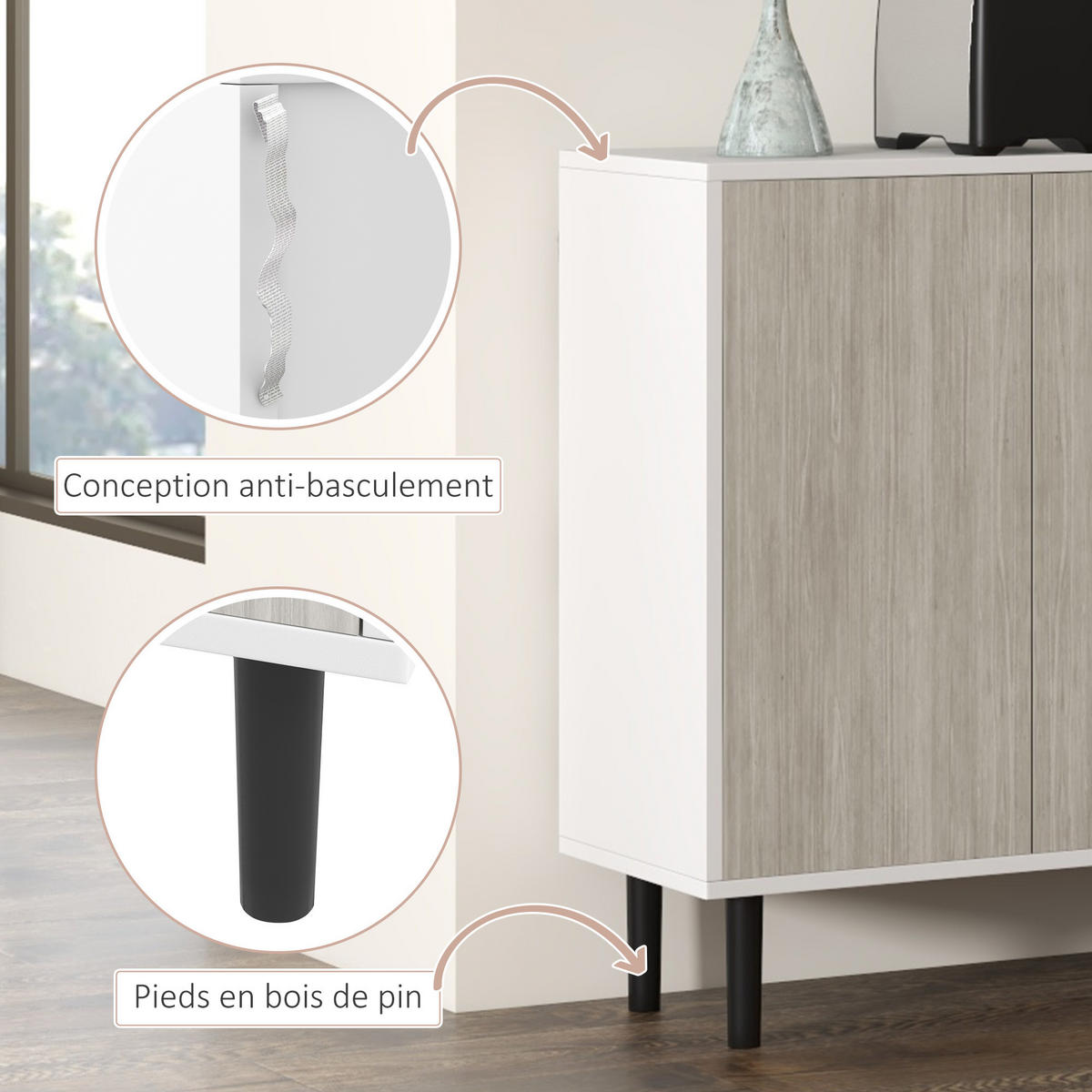 SIDEBOARD Weiß und Grau in Holzoptik, 121/37/75 cm - Grau, Holz (121/75/37cm) - PANGIVO
