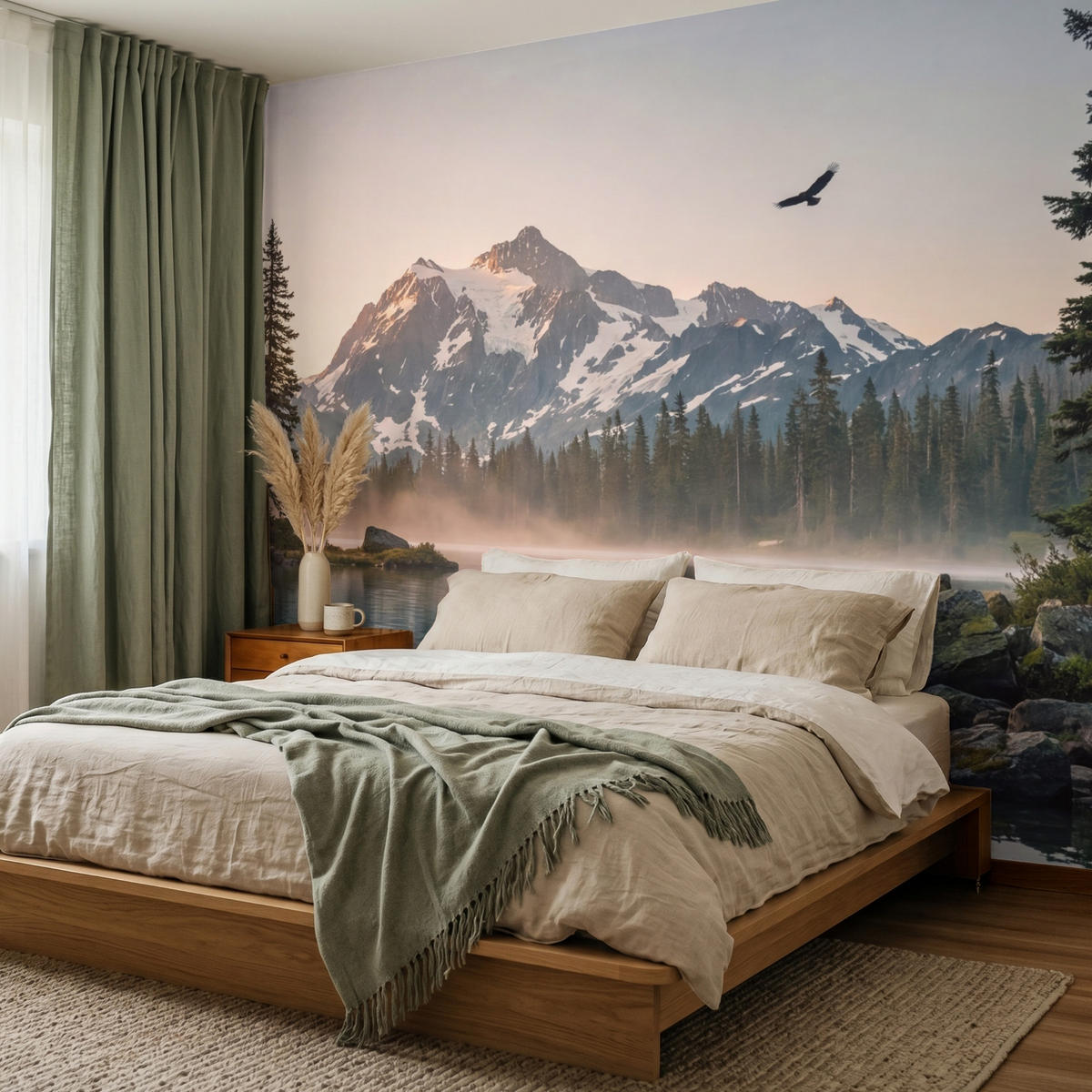 TAPETE - Berge - Wasser - Bäume - 260x220 cm - Multicolor, Papier (260/220cm) - OnlyWow