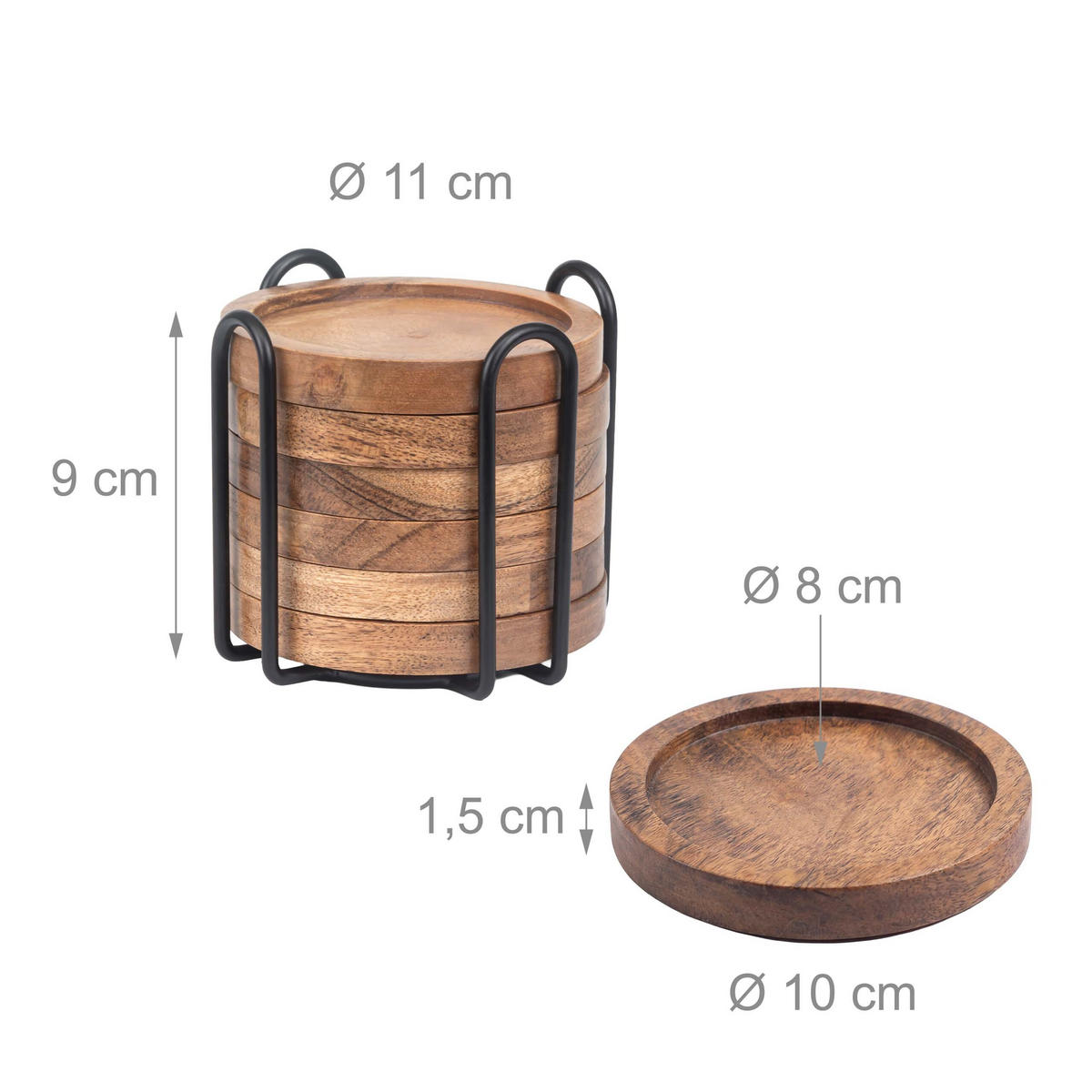 6XUNTERSETZER - Braun, Holz/Metall (11/11cm) - Relaxdays