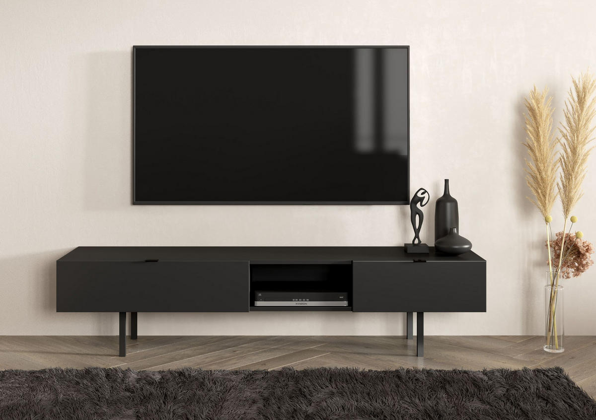 LOWBOARD Myway, Schwarz, 1 Schublade, Minimalistisch, 180 cm - Schwarz, Holzwerkstoff/Metall (180/41.6/41.6cm) - Skandica