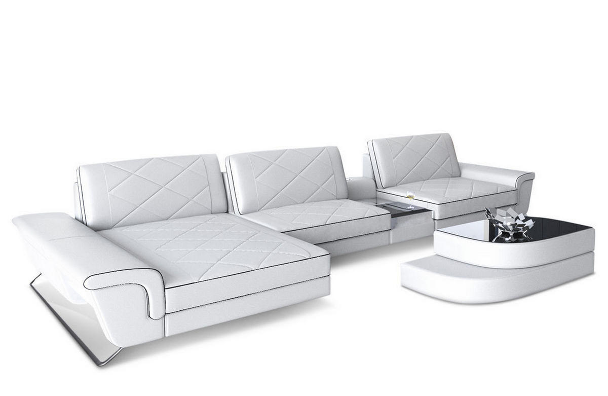 LEDERSOFA Bari L - Schwarz/Weiß, Leder (197/369cm) - Sofa Dreams