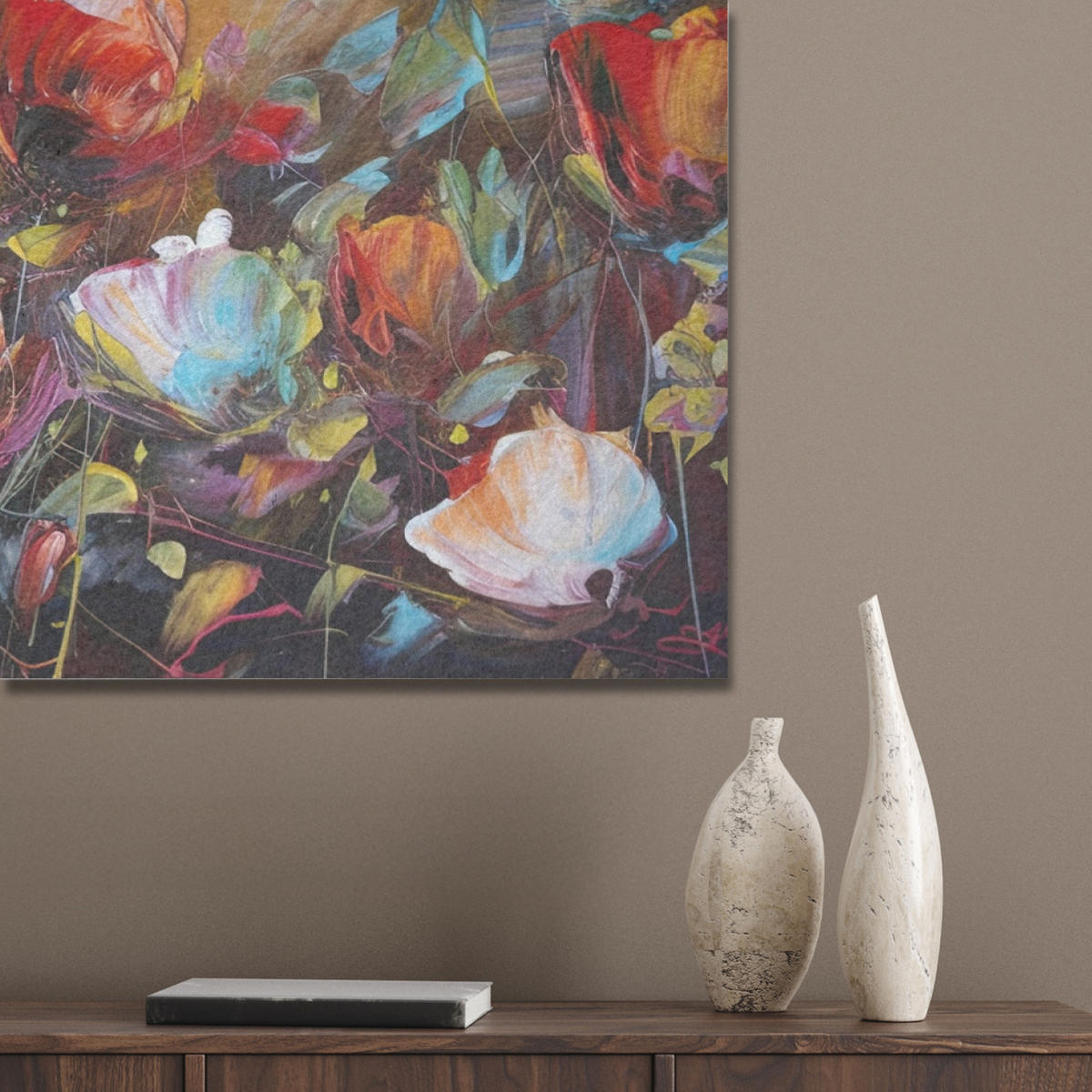 AKUSTIKPANEEL Blumen - Kunst - Natur - Ölgemälde 100x70 cm - Multicolor, Textil (100/0.9/70cm) - MuchoWow