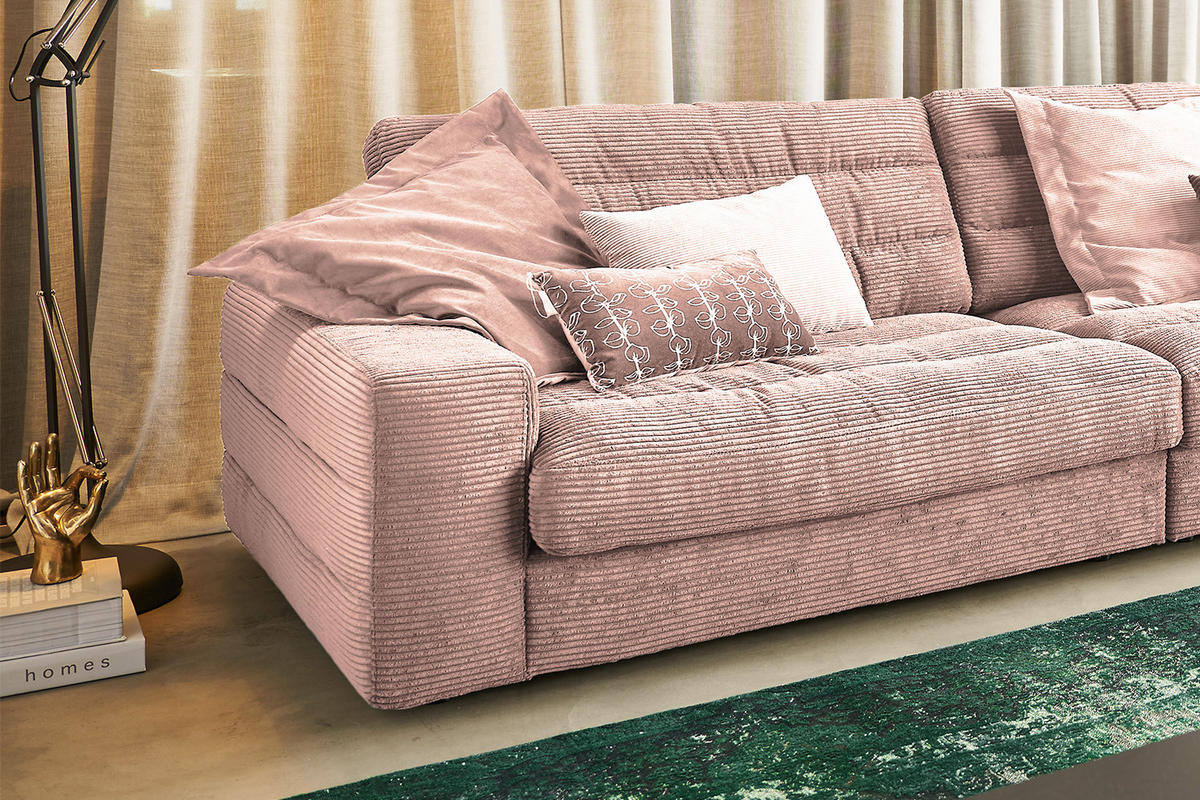 ECKSOFA XL LANA Pink Cord - Pink/Schwarz, Textil (416/205cm) - KAWOLA
